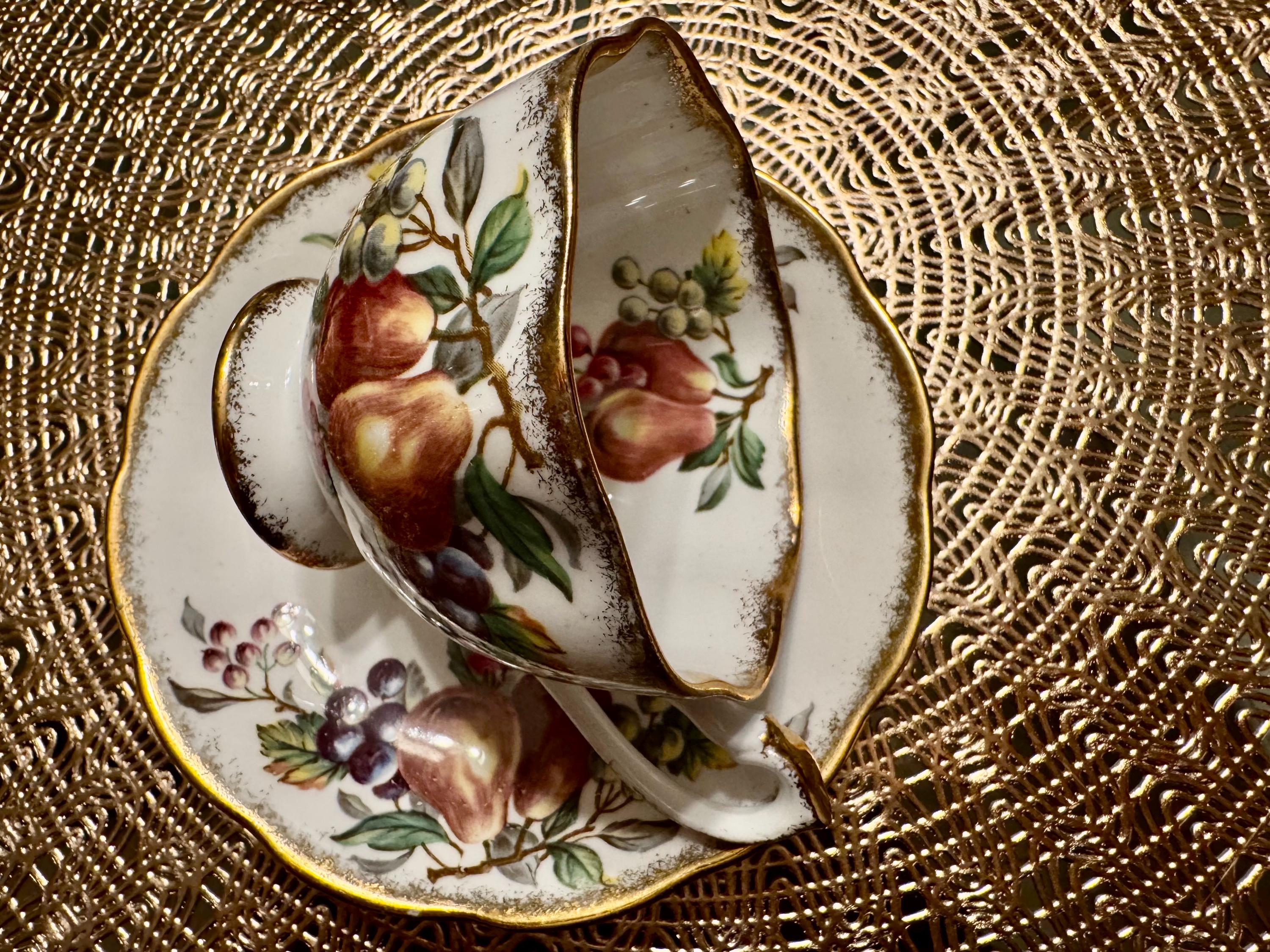 Vintage Queen Anne “Harvest Fruits” Teacup and Saucer Set - Elegant Fruit Design
