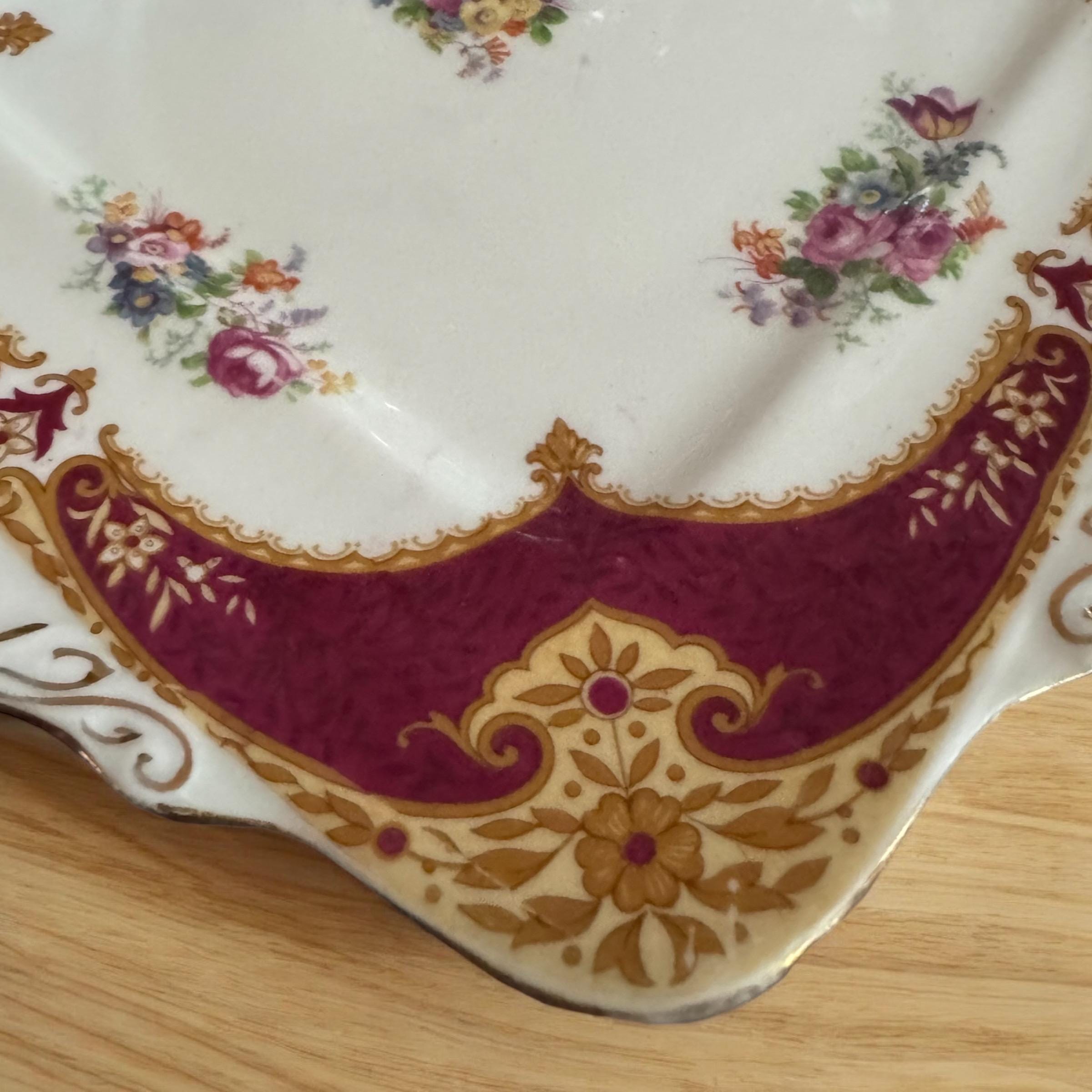 Vintage 1930s Myott “The Bouquet Green” Square Luncheon Plate – Pattern 2381 – England