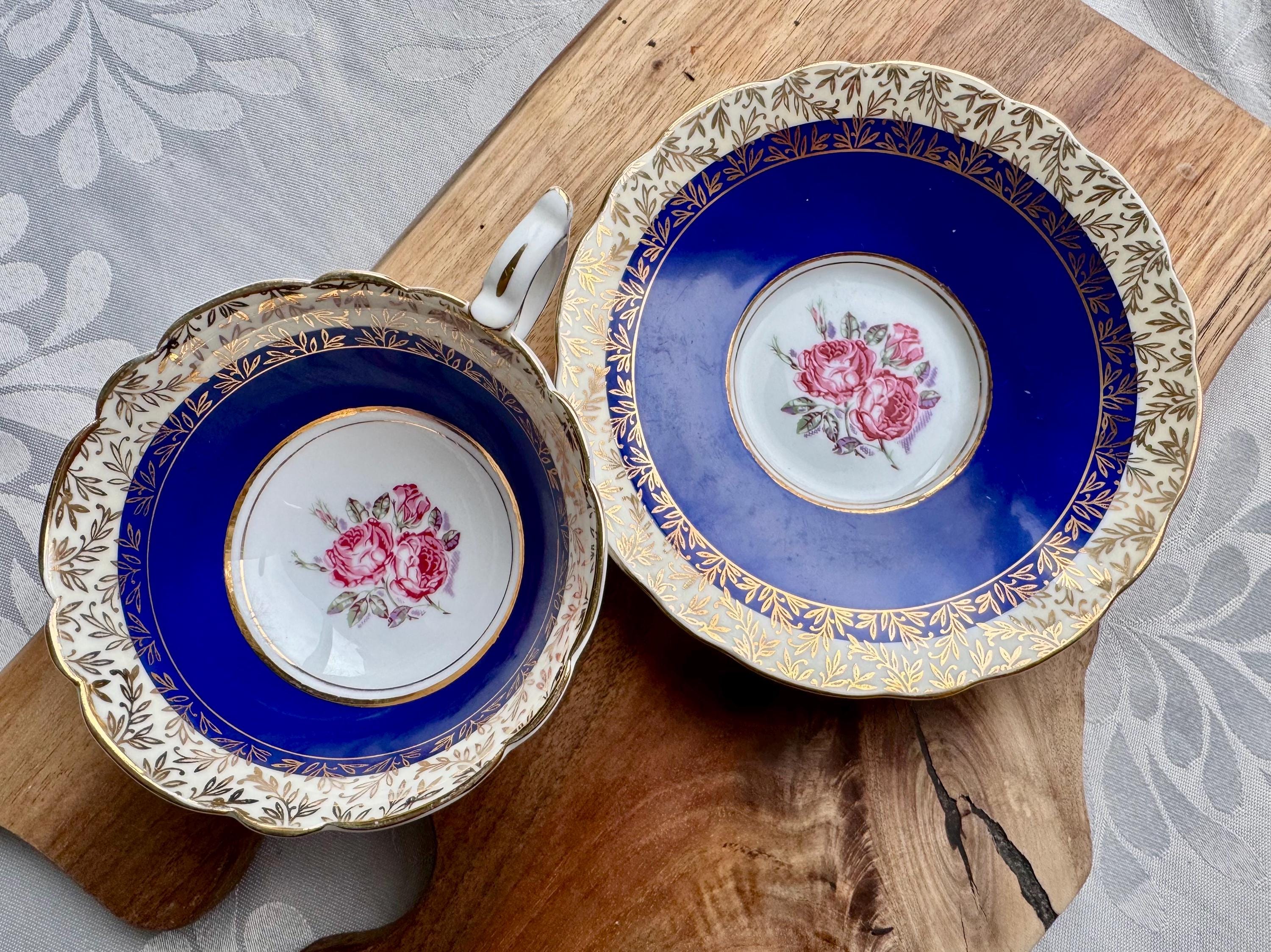 Vintage Royal Stafford Cobalt Blue Gold Teacup & Saucer – Made in England