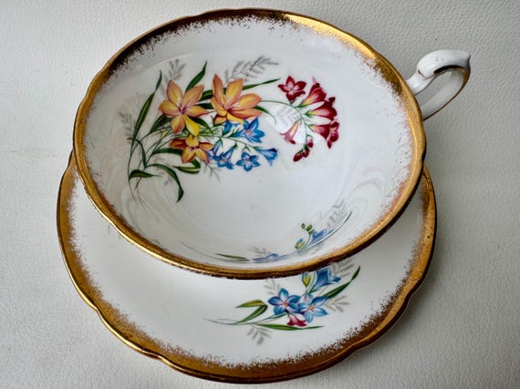 Vintage Paragon Teacup and Saucer Set: English Bone China, Floral Bouquet, Gold Trim
