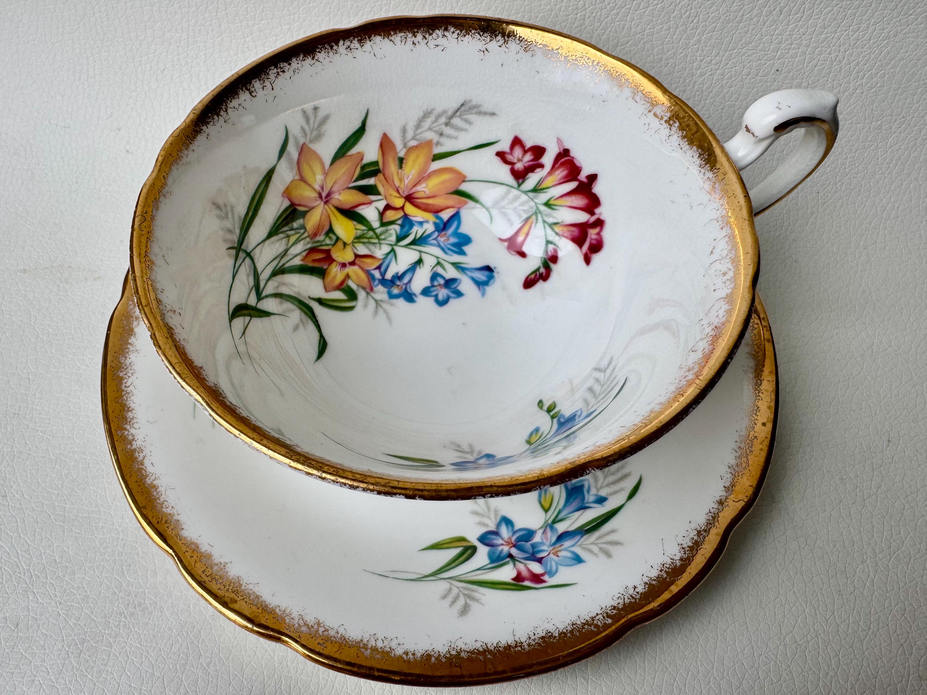 Vintage Paragon Teacup and Saucer Set: English Bone China, Floral Bouquet, Gold Trim