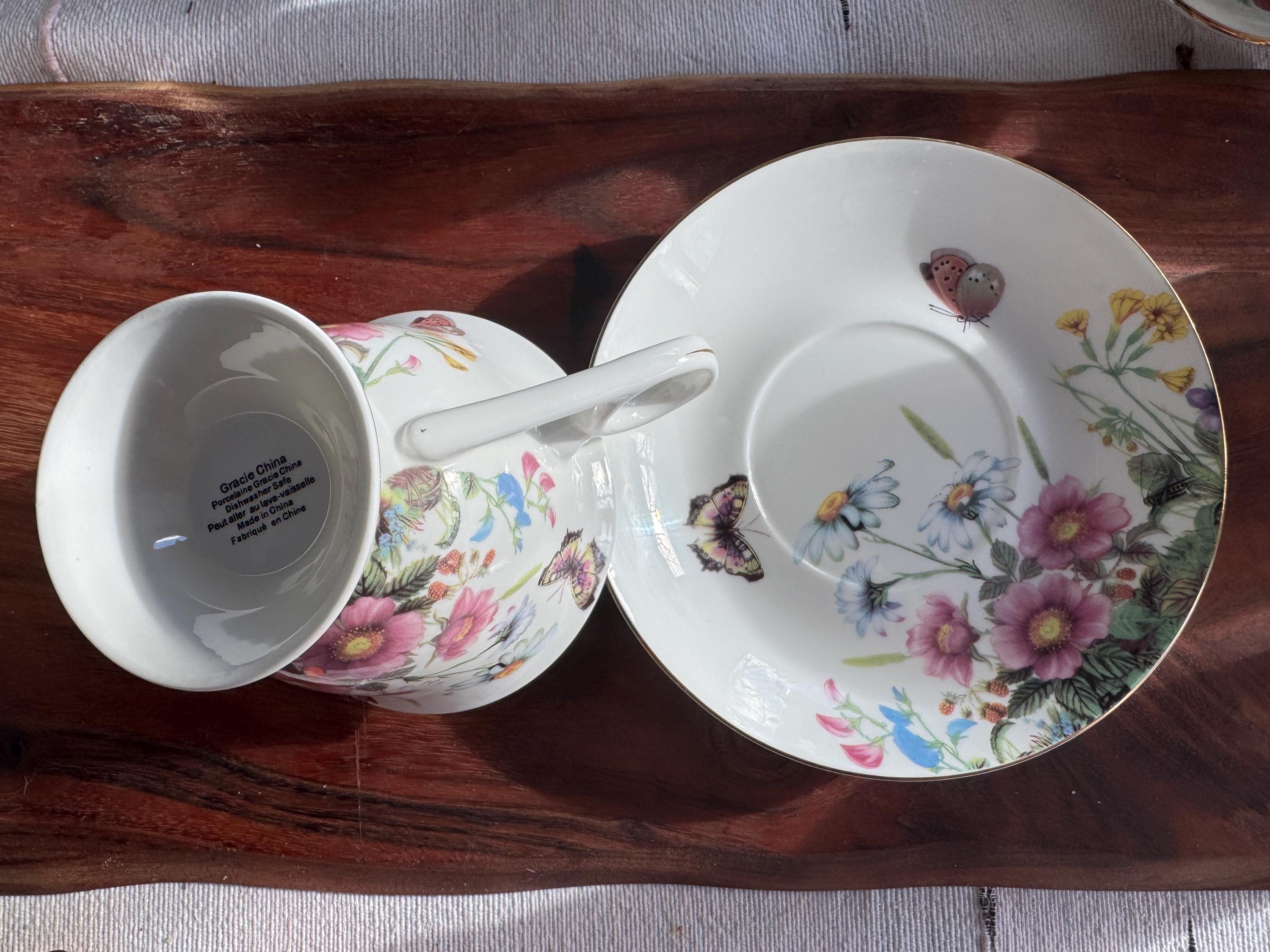 Bella Lux Gracie Bone China Teacup & Saucer - Delicate Floral Elegance