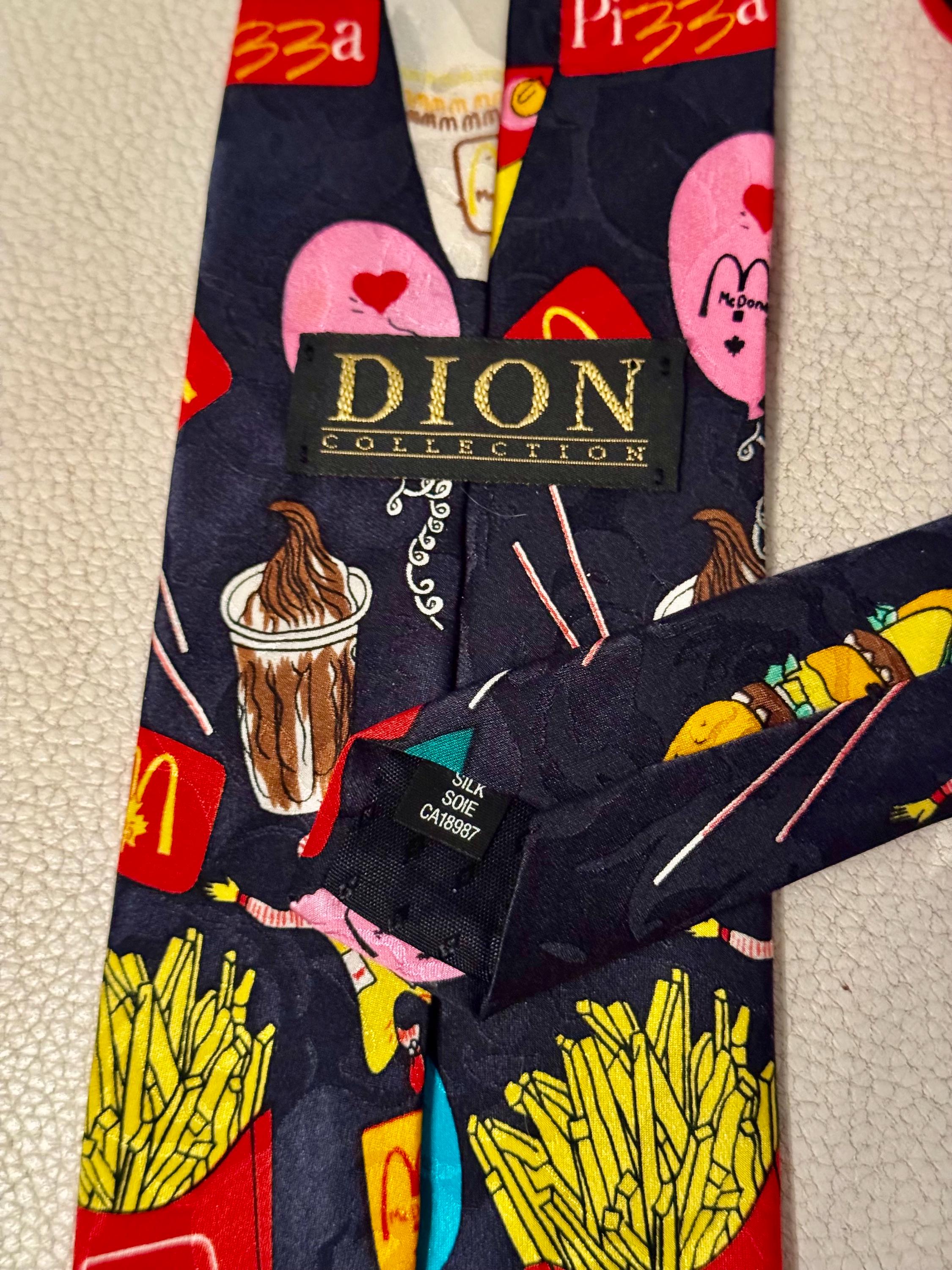 Vintage McDonald’s DION Collection Necktie – 1990s Y2K Novelty Silk Tie – Ronald McDonald Burger Fries Fast Food Graphic Tie