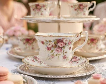 Royal Albert “Cottage Garden” Bone China Cup & Saucer – Pink Roses Gold Trim