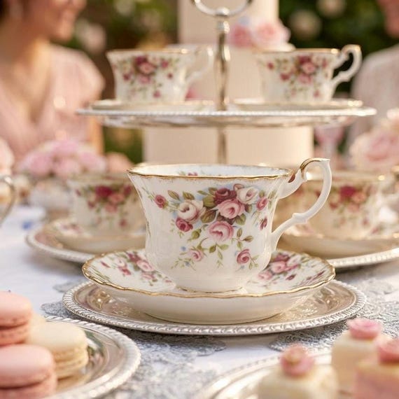 Royal Albert “Cottage Garden” Bone China Cup & Saucer – Pink Roses Gold Trim
