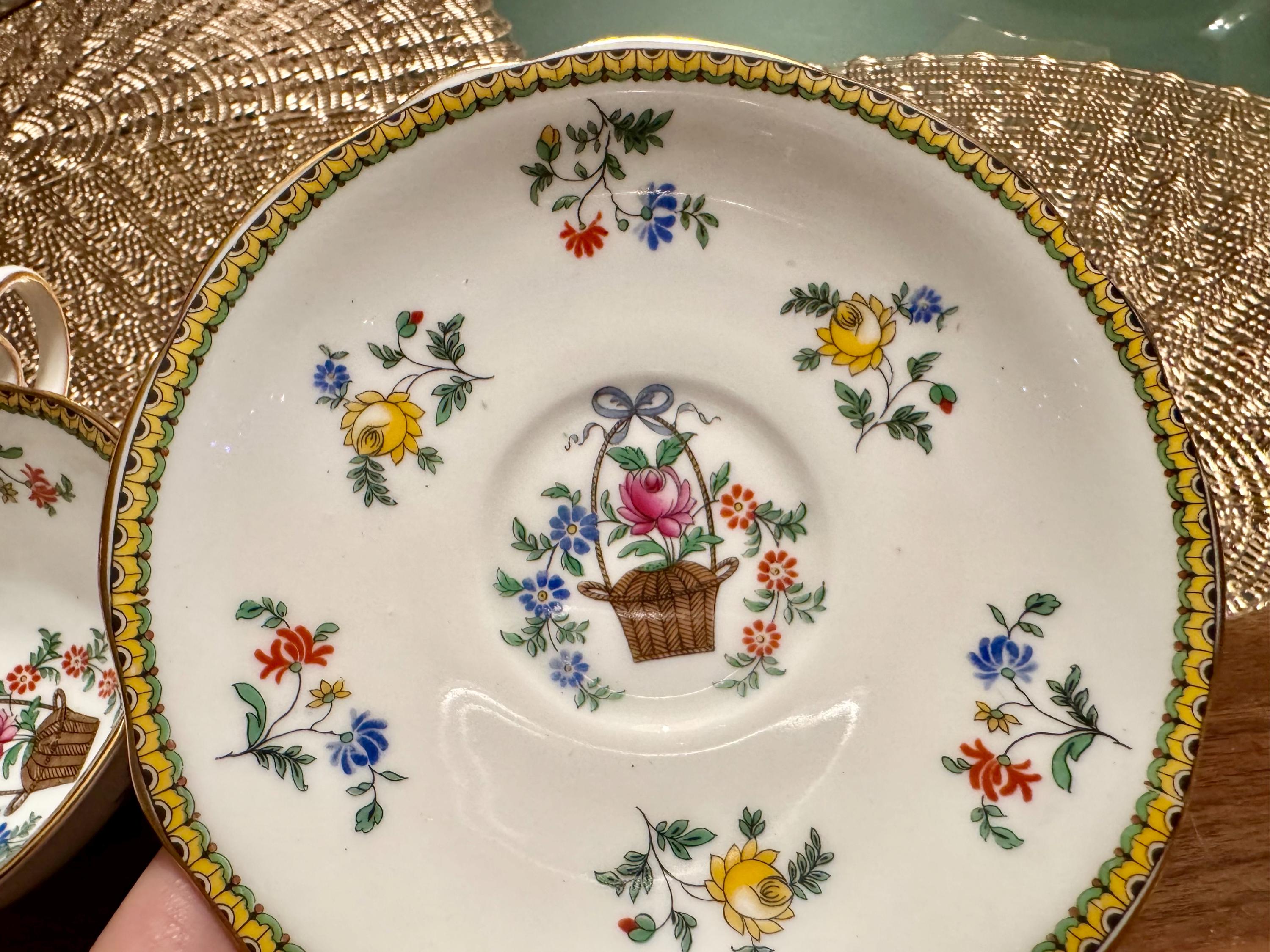 Vintage Aynsley Bone China Cup and Saucer: Basket of Flowers, Made in England (1930s-1940s)