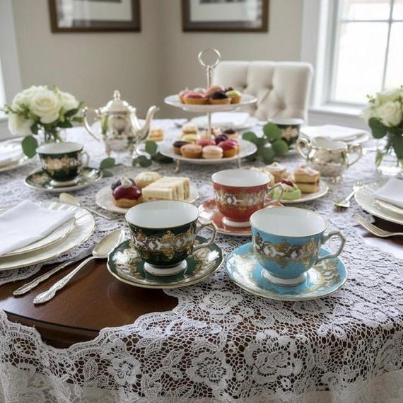 Vintage Aynsley “Rich Baroque” Style Teacup & Saucer Sets – Multiple Color Options – Bone China – England