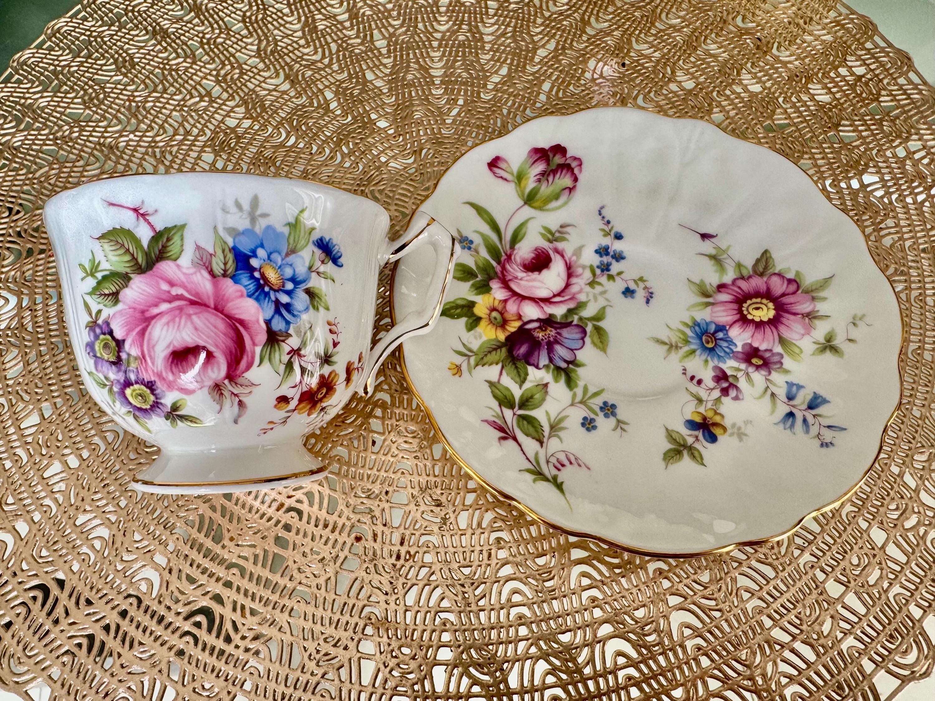 Vintage Aynsley Multicolor Floral Teacup & Saucer – Classic English Bone China – Made in England