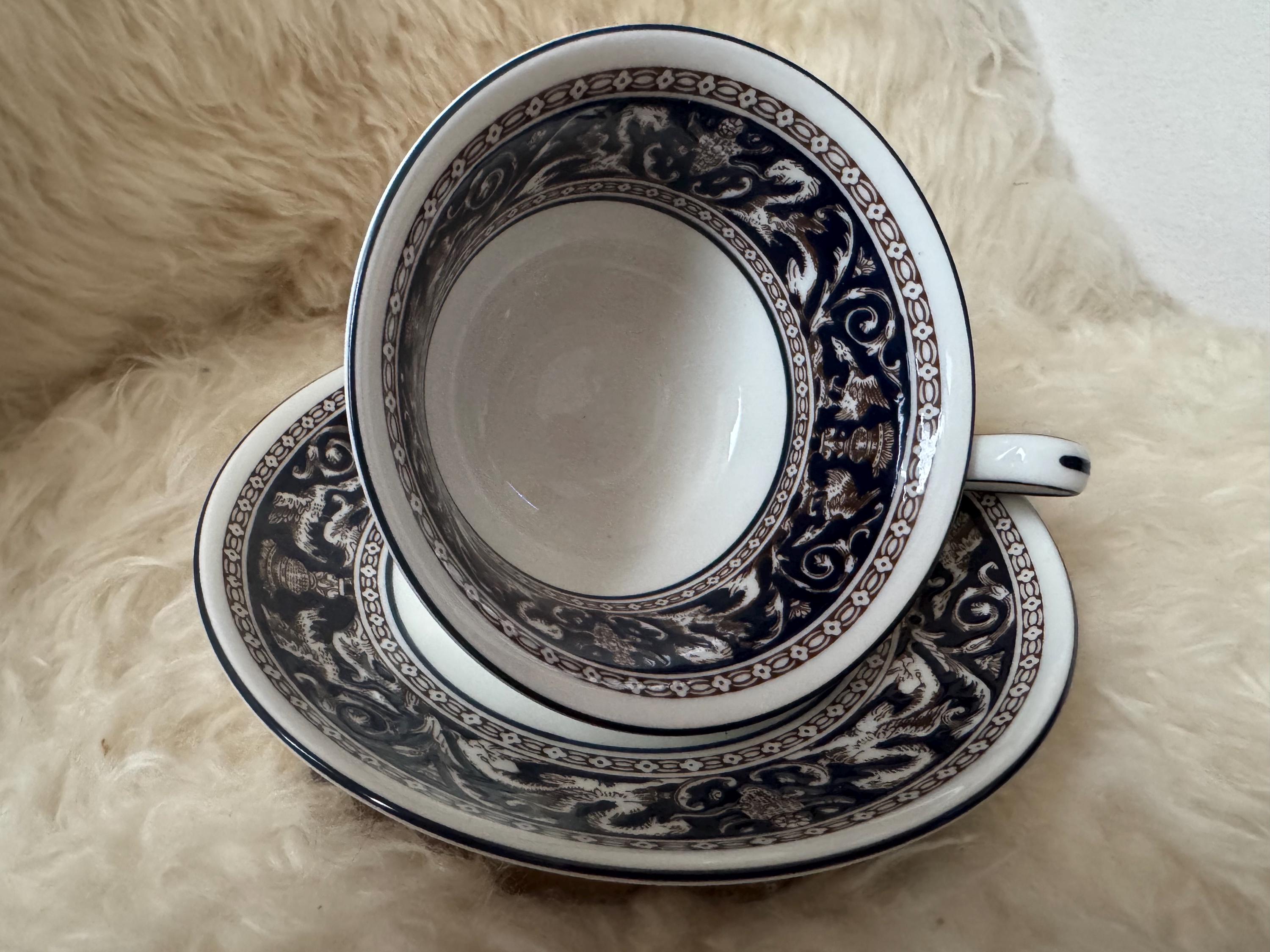 Wedgwood Florentine Teacup & Saucer – Blue Brown – Bone China England