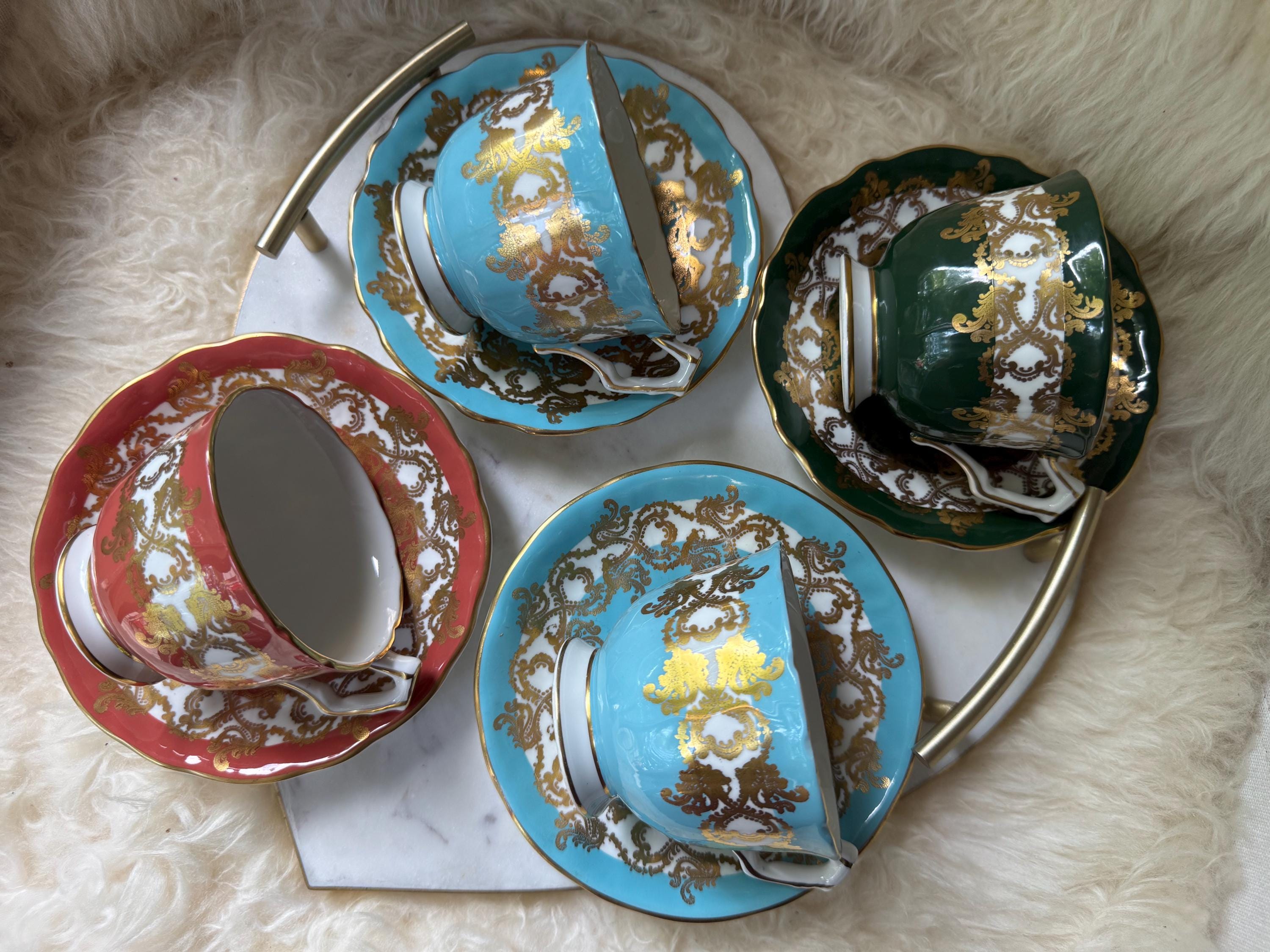 Vintage Aynsley “Rich Baroque” Style Teacup & Saucer Sets – Multiple Color Options – Bone China – England