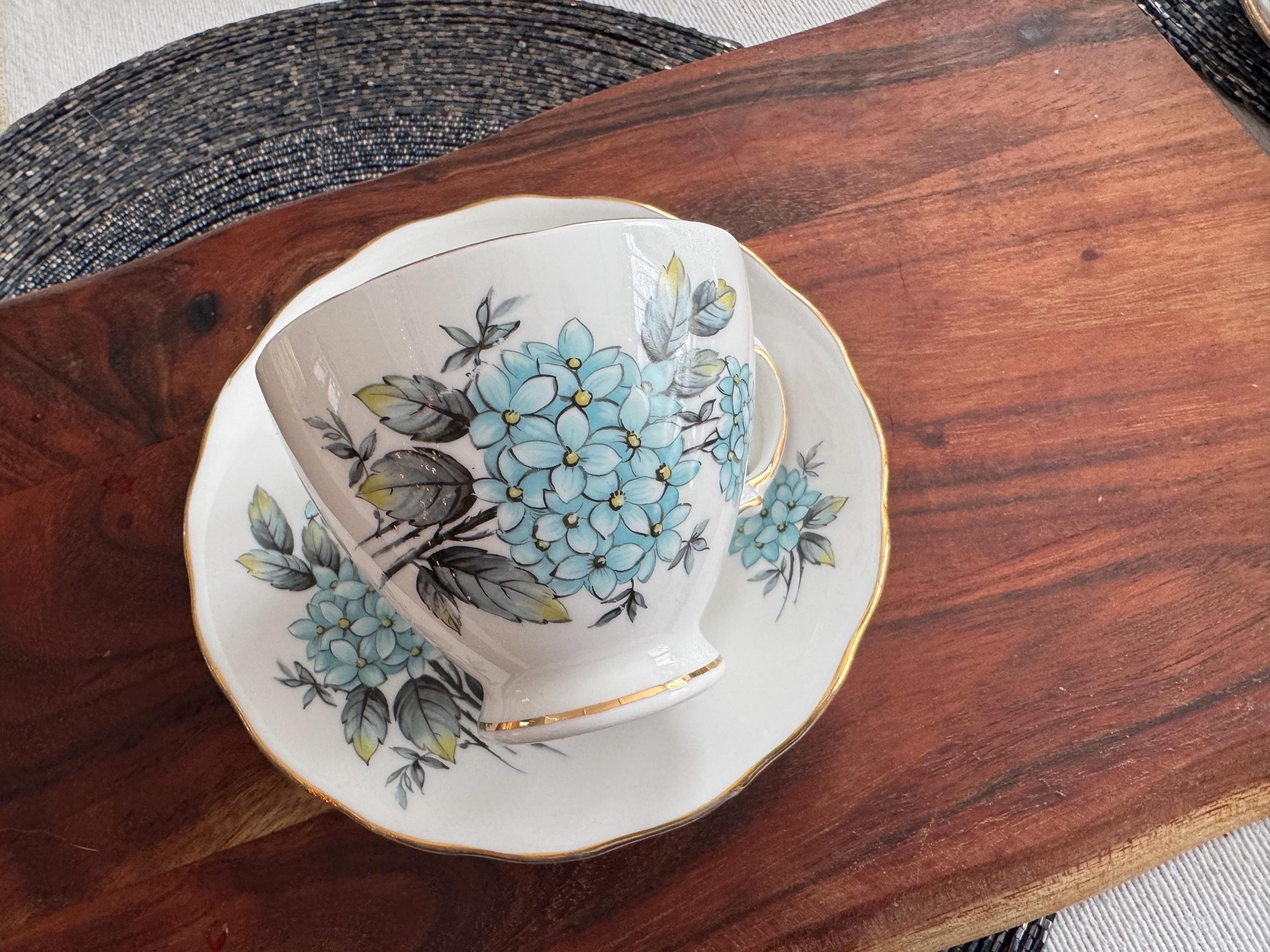 Vintage Colclough Bone China Teacup & Saucer – Forget-Me-Nots Blue Floral Design