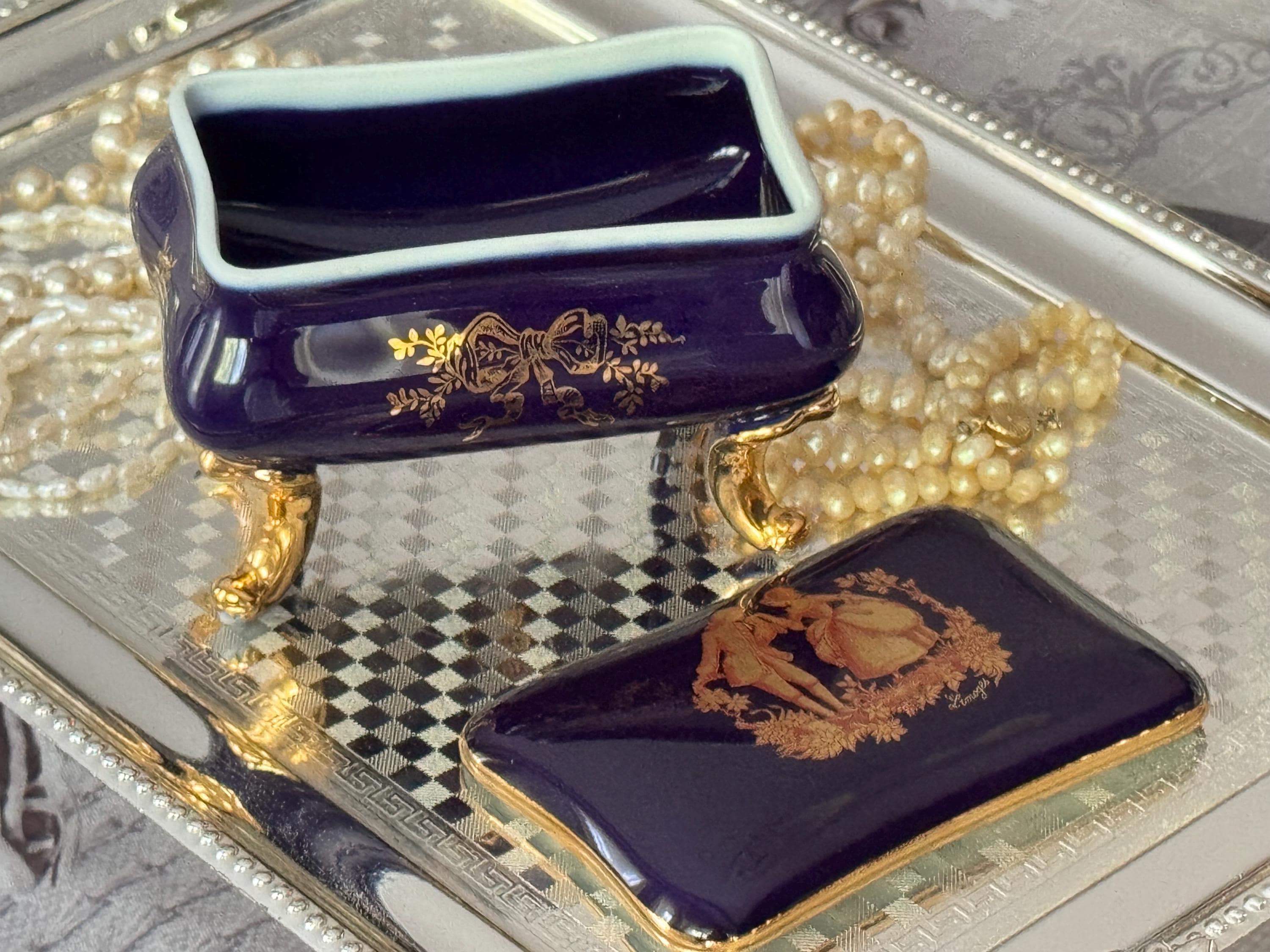 Vintage Limoges Castel Trinket Box – Cobalt Blue & 24K Gold – Made in France