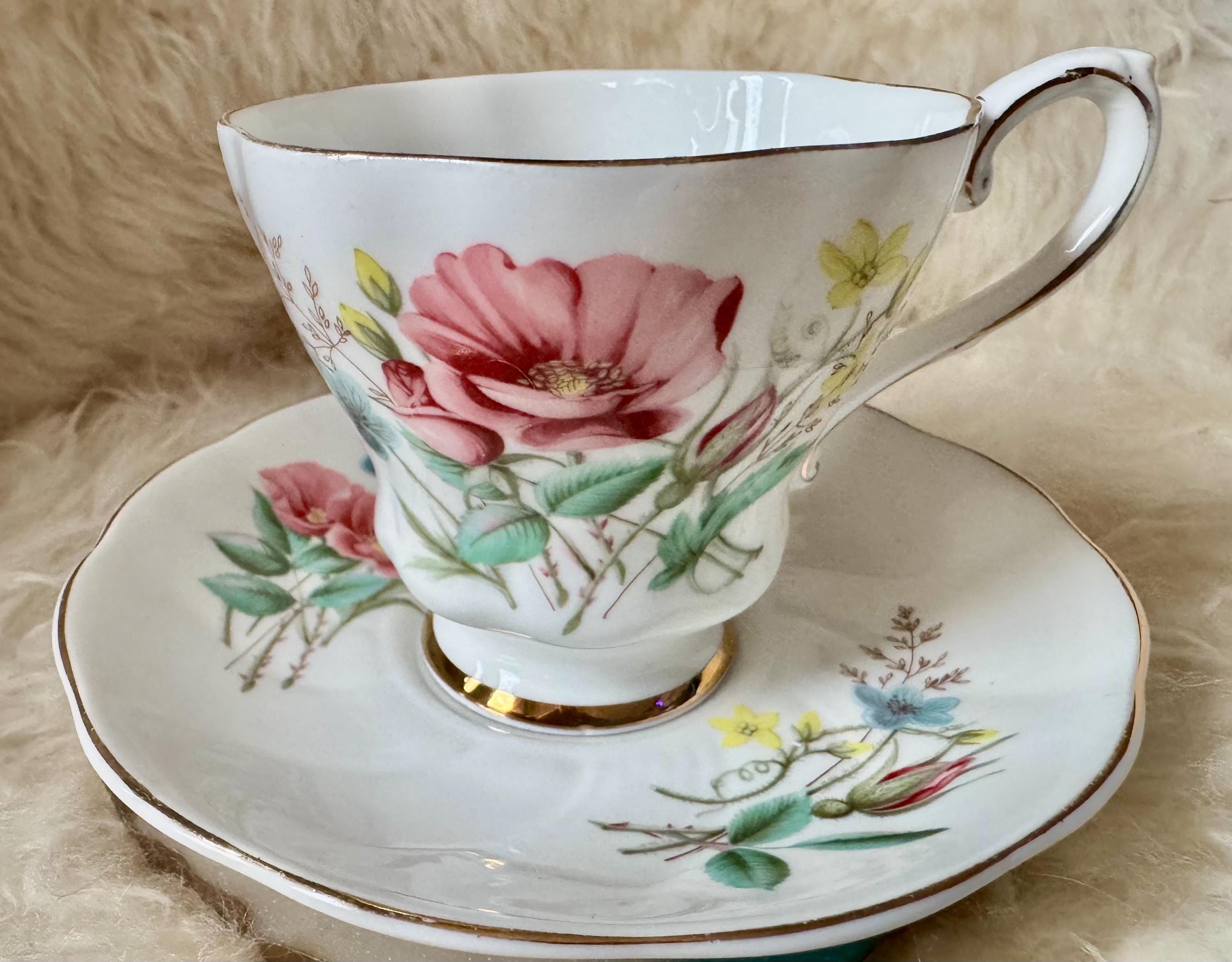 Royal Grafton Fine Bone China Teacup & Saucer – Pink Floral – Made in England