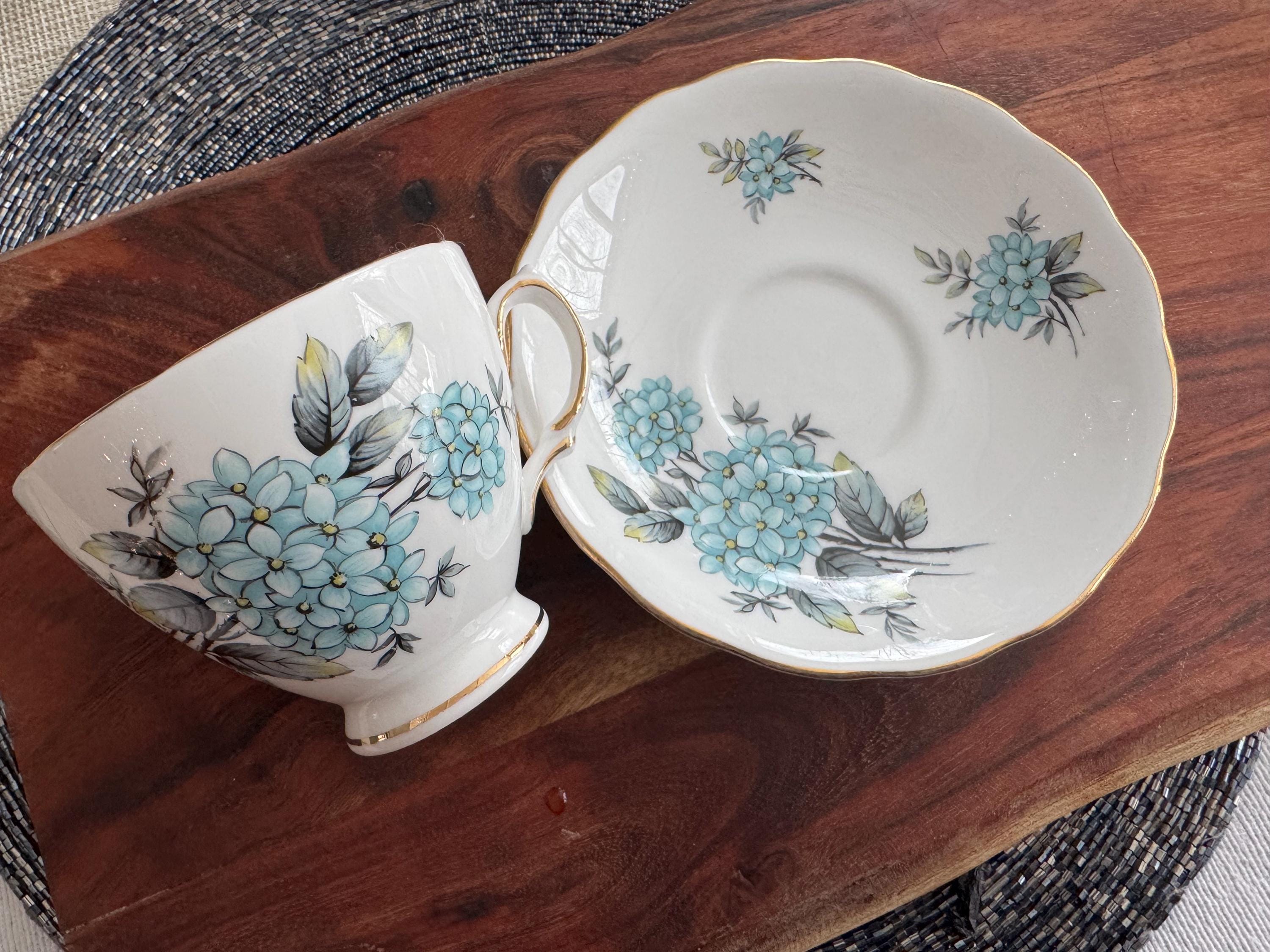 Vintage Colclough Bone China Teacup & Saucer – Forget-Me-Nots Blue Floral Design