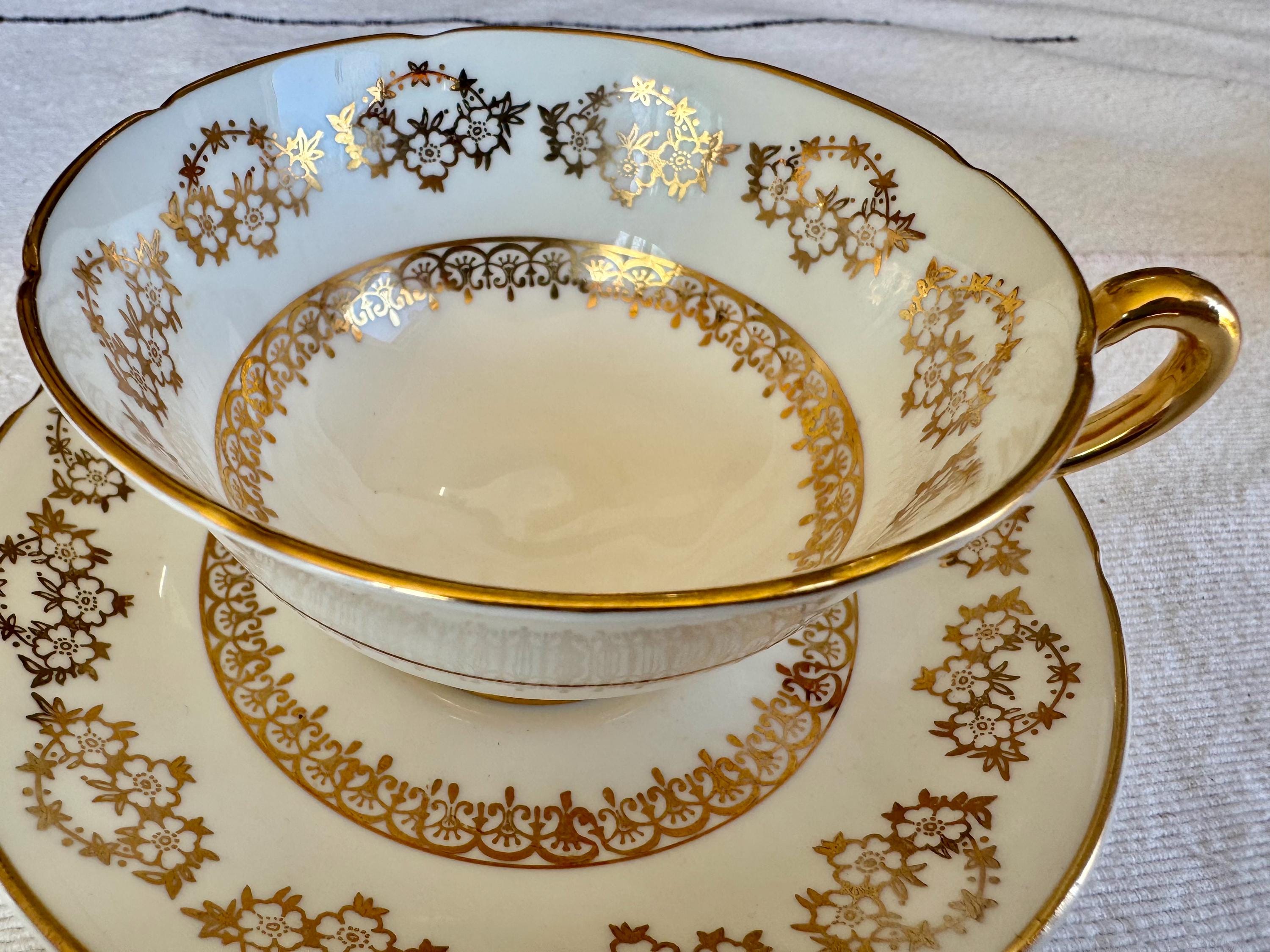 Royal Grafton Gold Filigree Teacup & Saucer – Fine Bone China, England