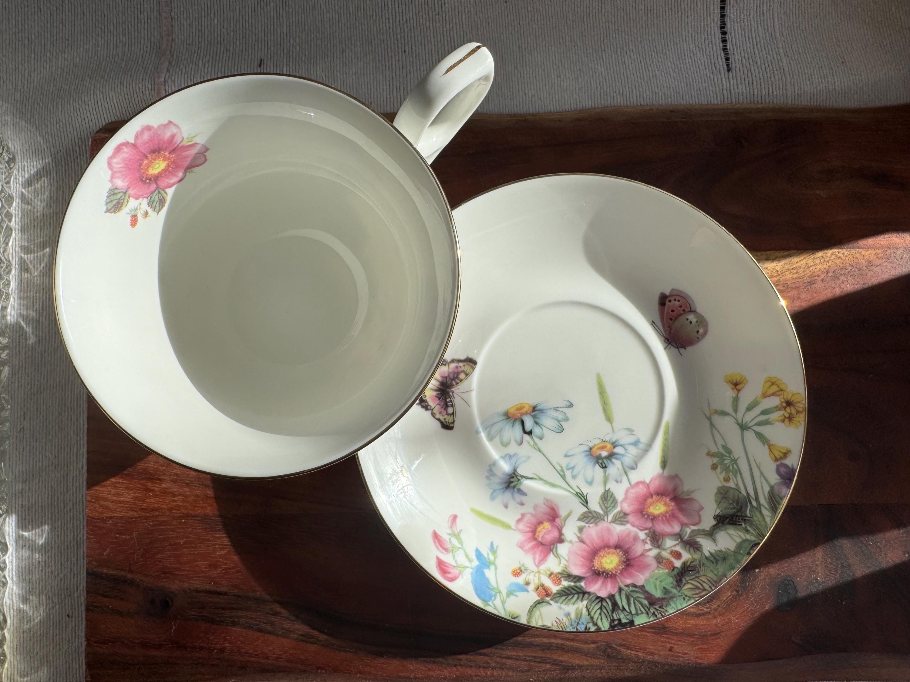 Bella Lux Gracie Bone China Teacup & Saucer - Delicate Floral Elegance