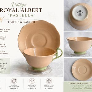 Vintage Royal Albert “Pastella” Teacup & Saucer – Peach Green Bone China – Made in England image 2