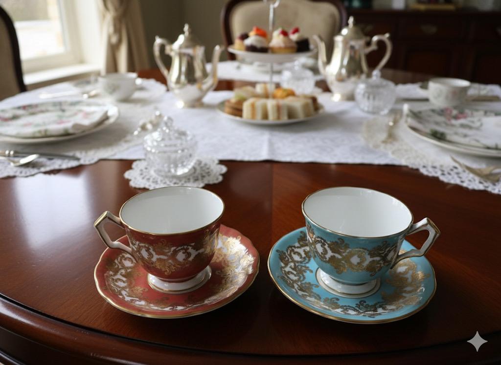 Vintage Aynsley “Rich Baroque” Style Teacup & Saucer Sets – Multiple Color Options – Bone China – England