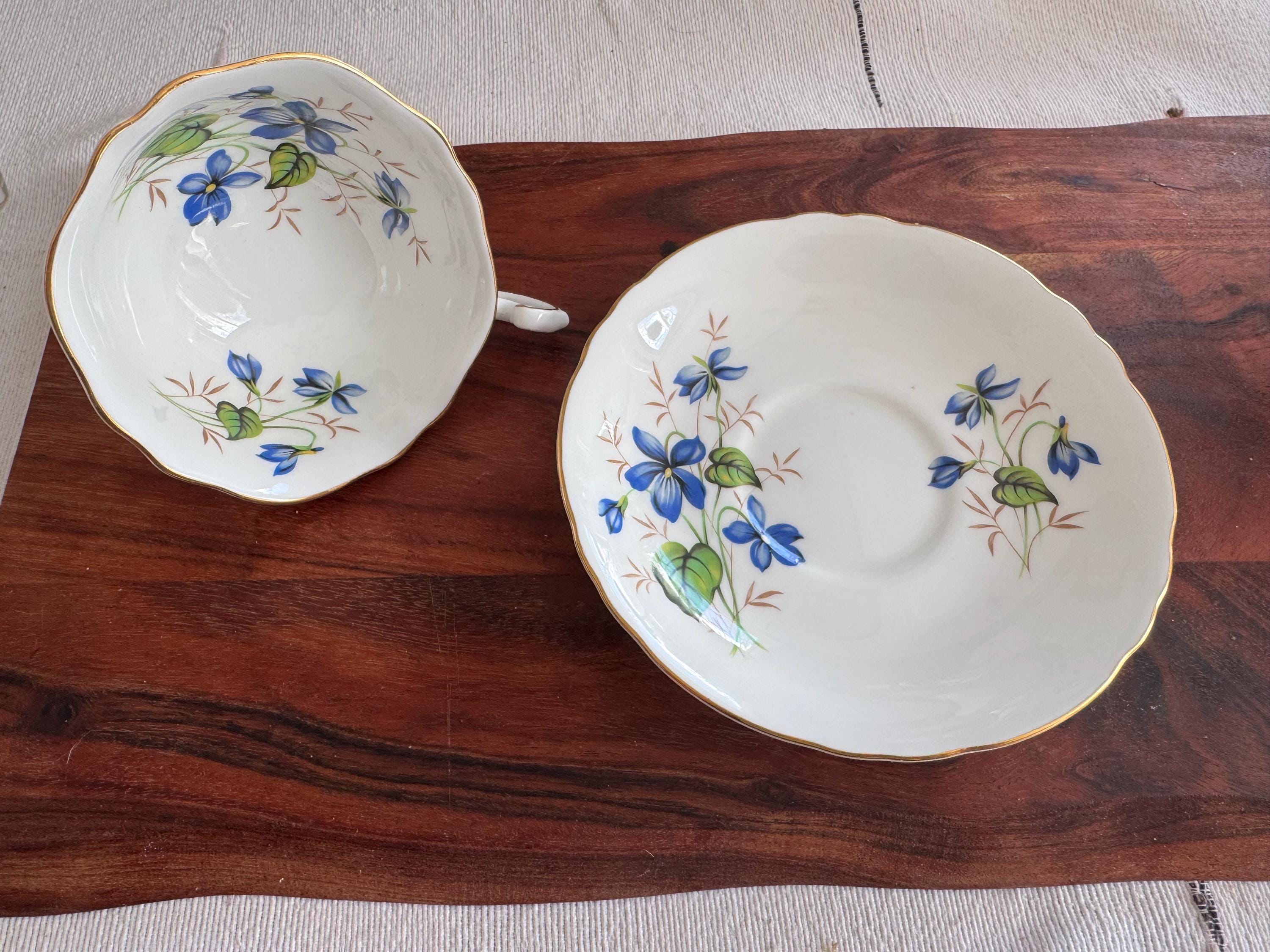Roslyn Bone China Teacup & Saucer - Delicate Blue Floral Design