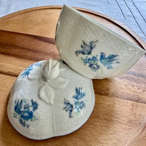 Vintage Porcelain Lidded Dish – Bluebirds & Blossoms – Orlane Paris Exclusive - Made in Japan