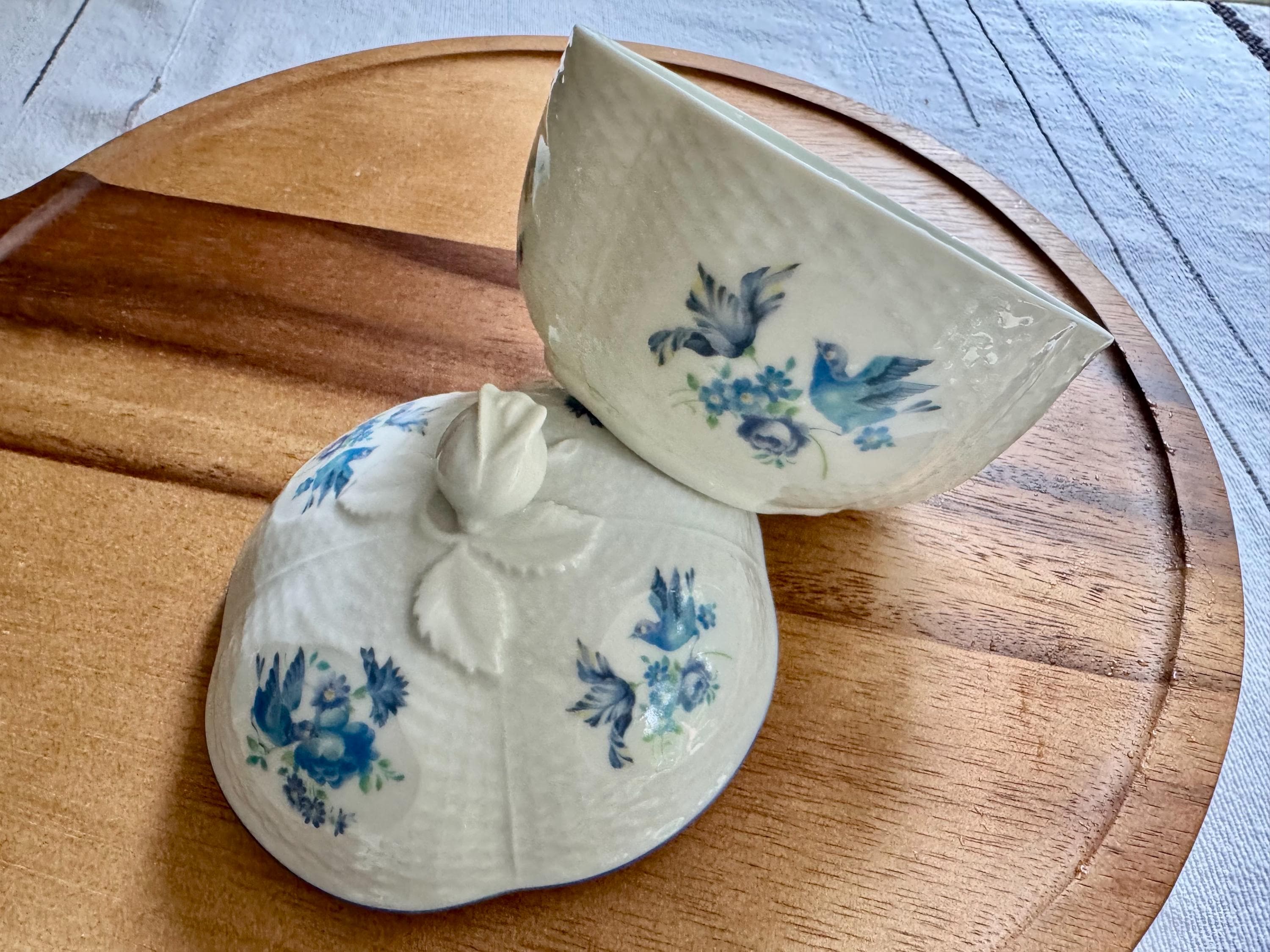Vintage Porcelain Lidded Dish – Bluebirds & Blossoms – Orlane Paris Exclusive - Made in Japan