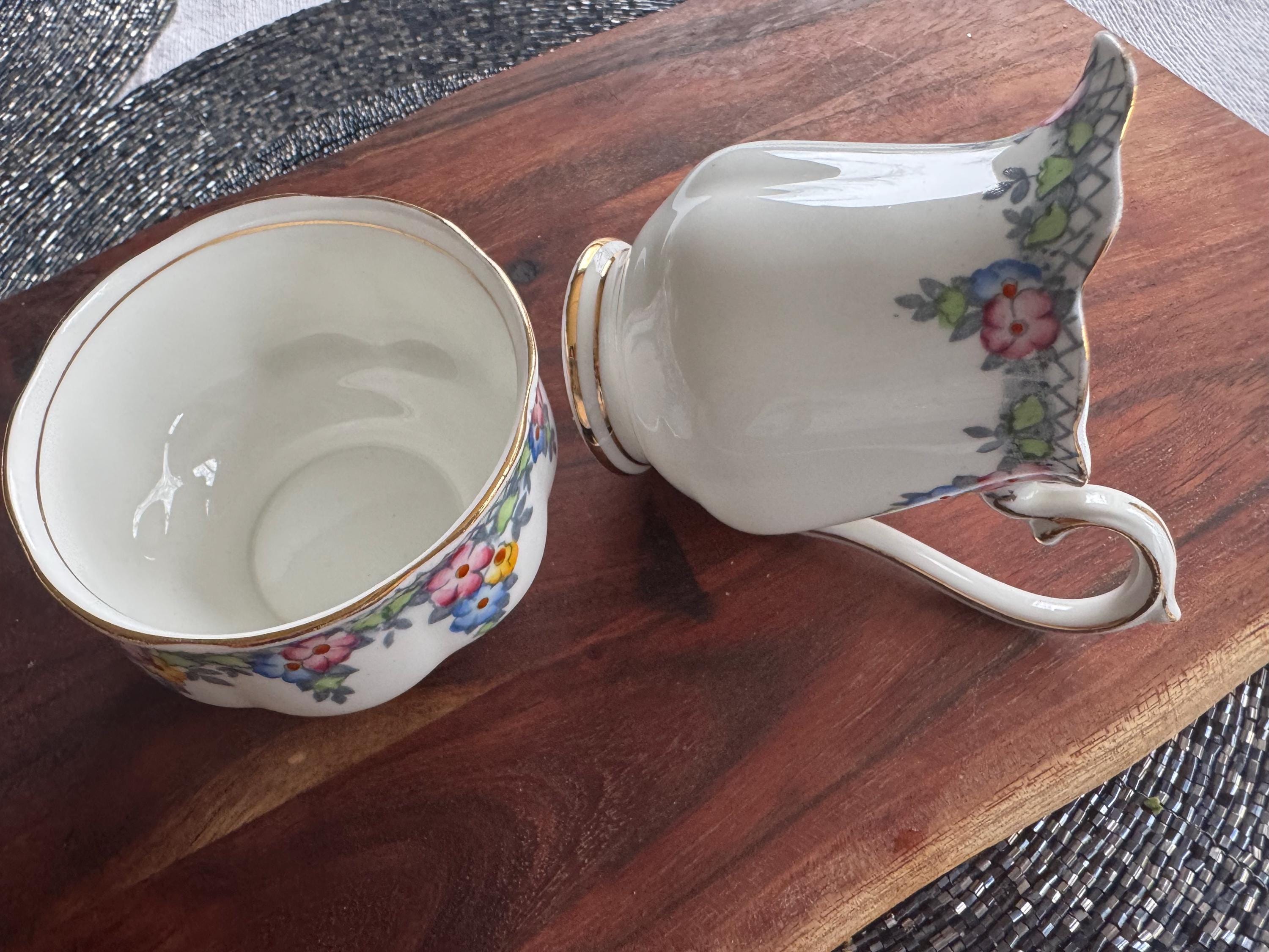 Vintage Royal Albert Trellis Creamer & Sugar Bowl Set: Fine Bone China Floral