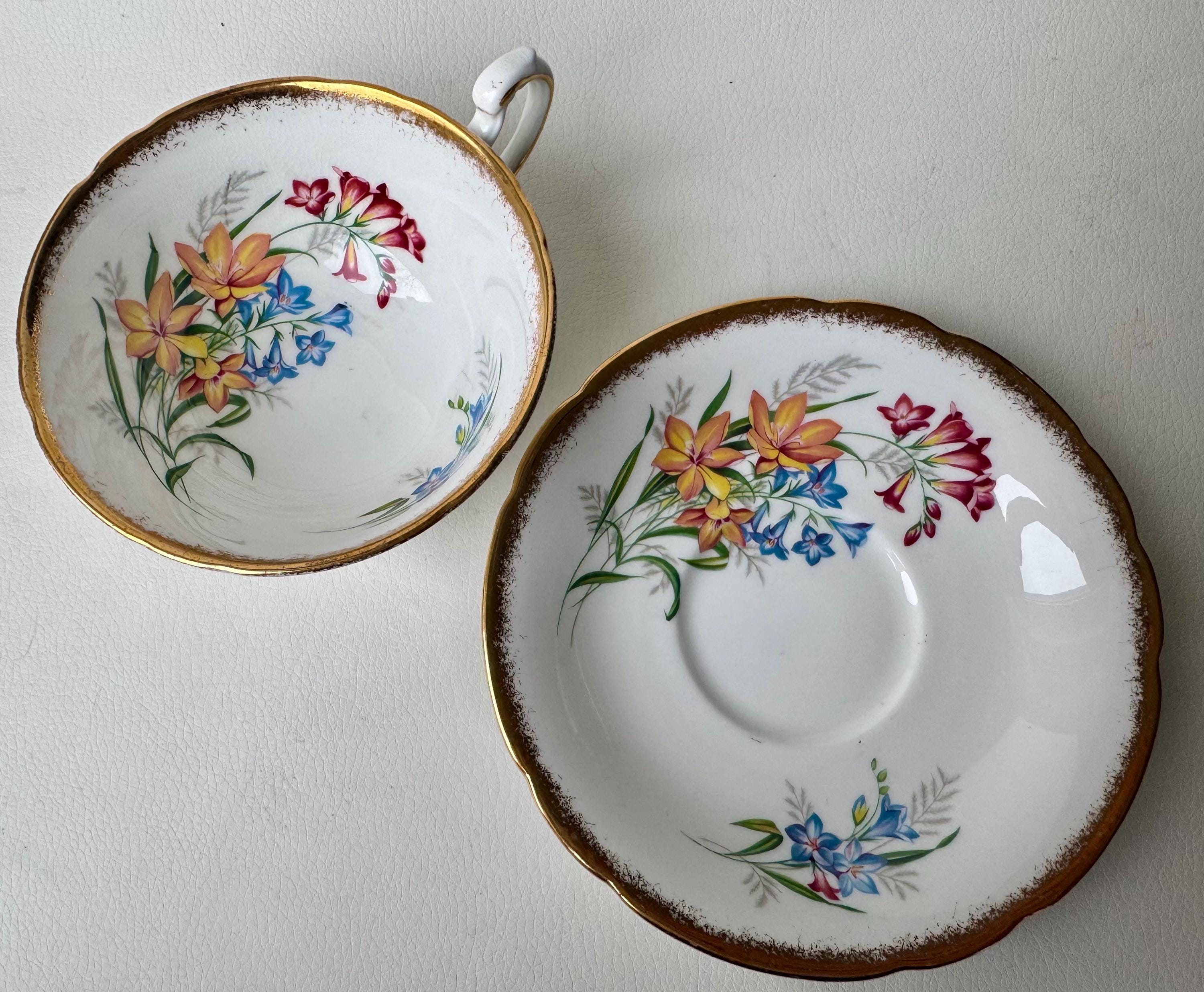 Vintage Paragon Teacup and Saucer Set: English Bone China, Floral Bouquet, Gold Trim