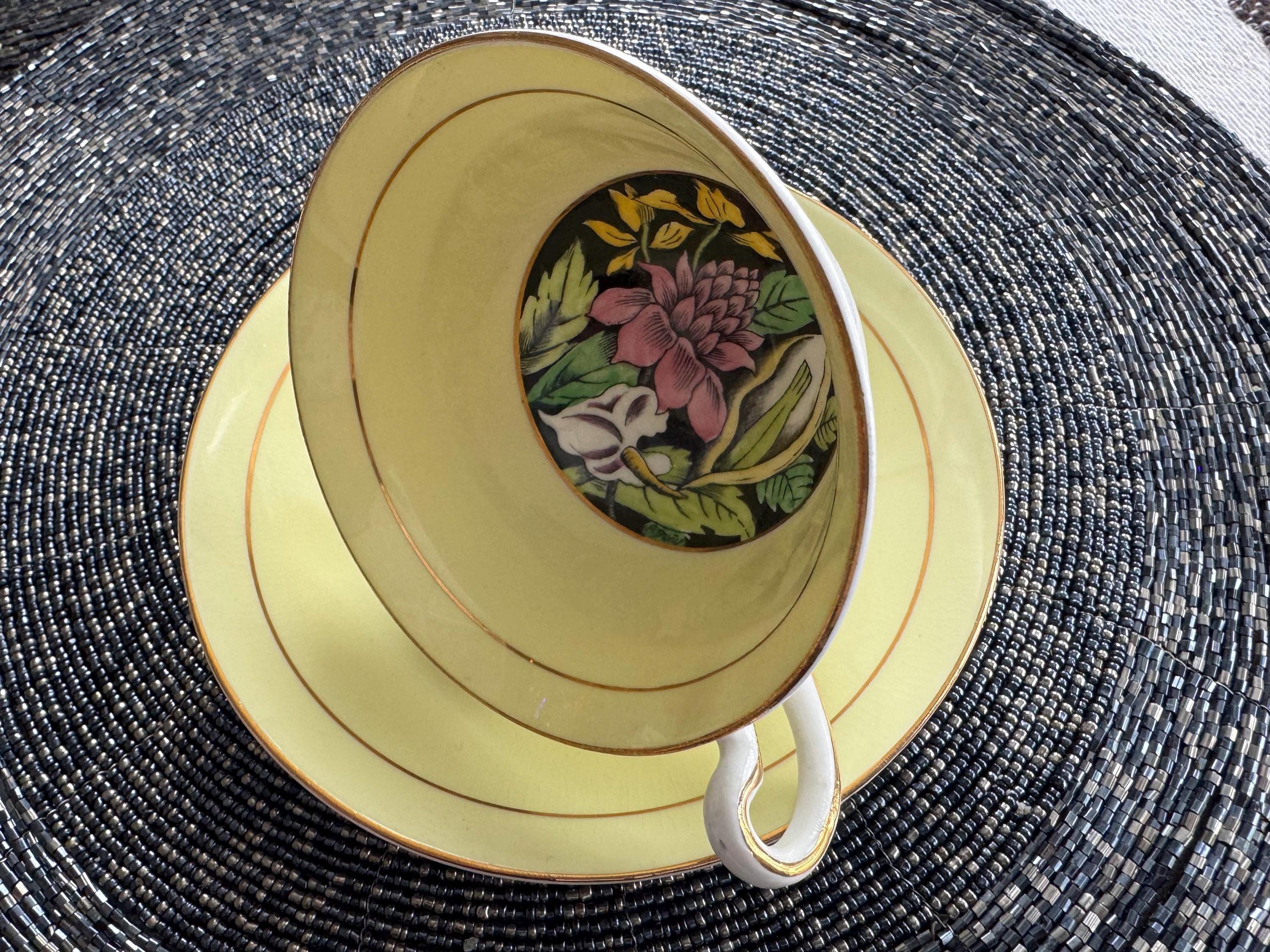 Vintage Rosina Bone China Tea Cup and Saucer: Sunny Yellow Floral, England