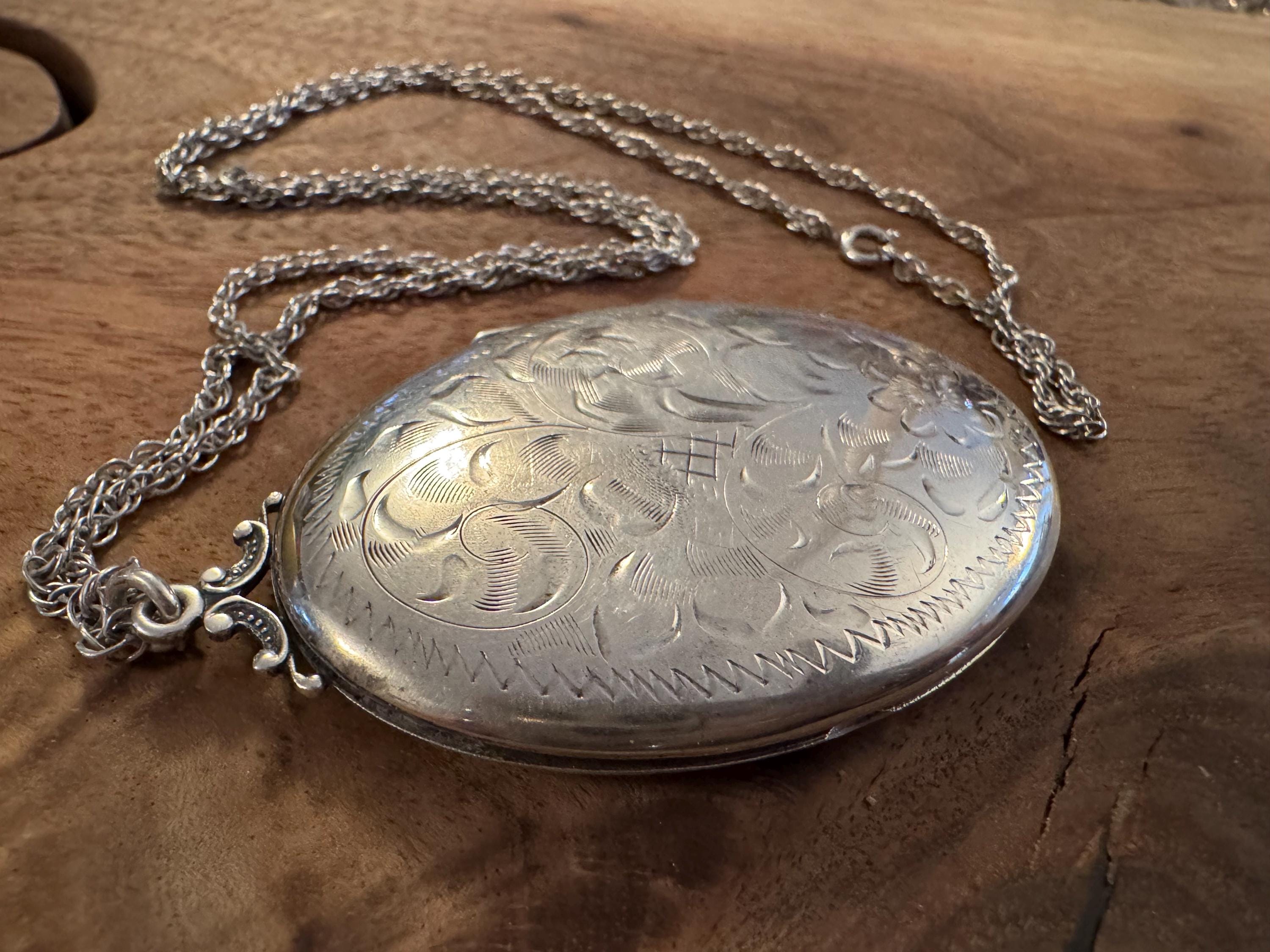 Vintage Birks Jewelry Sterling Silver Engraved Locket Necklace – Ornate Floral Design