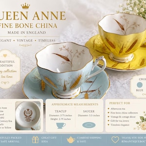 Queen Anne Fine Bone China Teacup Saucer – Wheat Pattern, Made England bild 1