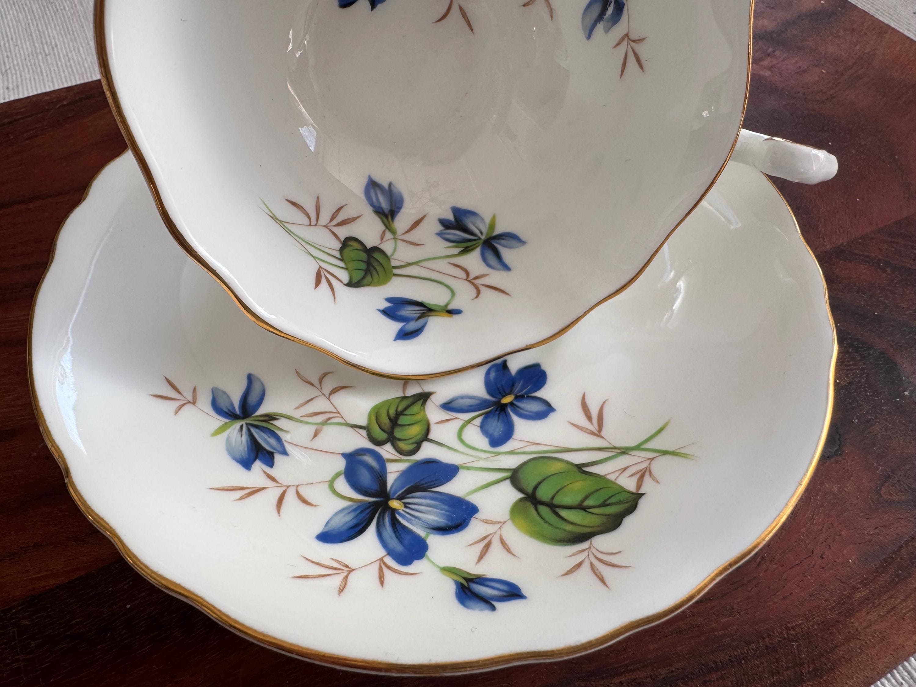 Roslyn Bone China Teacup & Saucer - Delicate Blue Floral Design