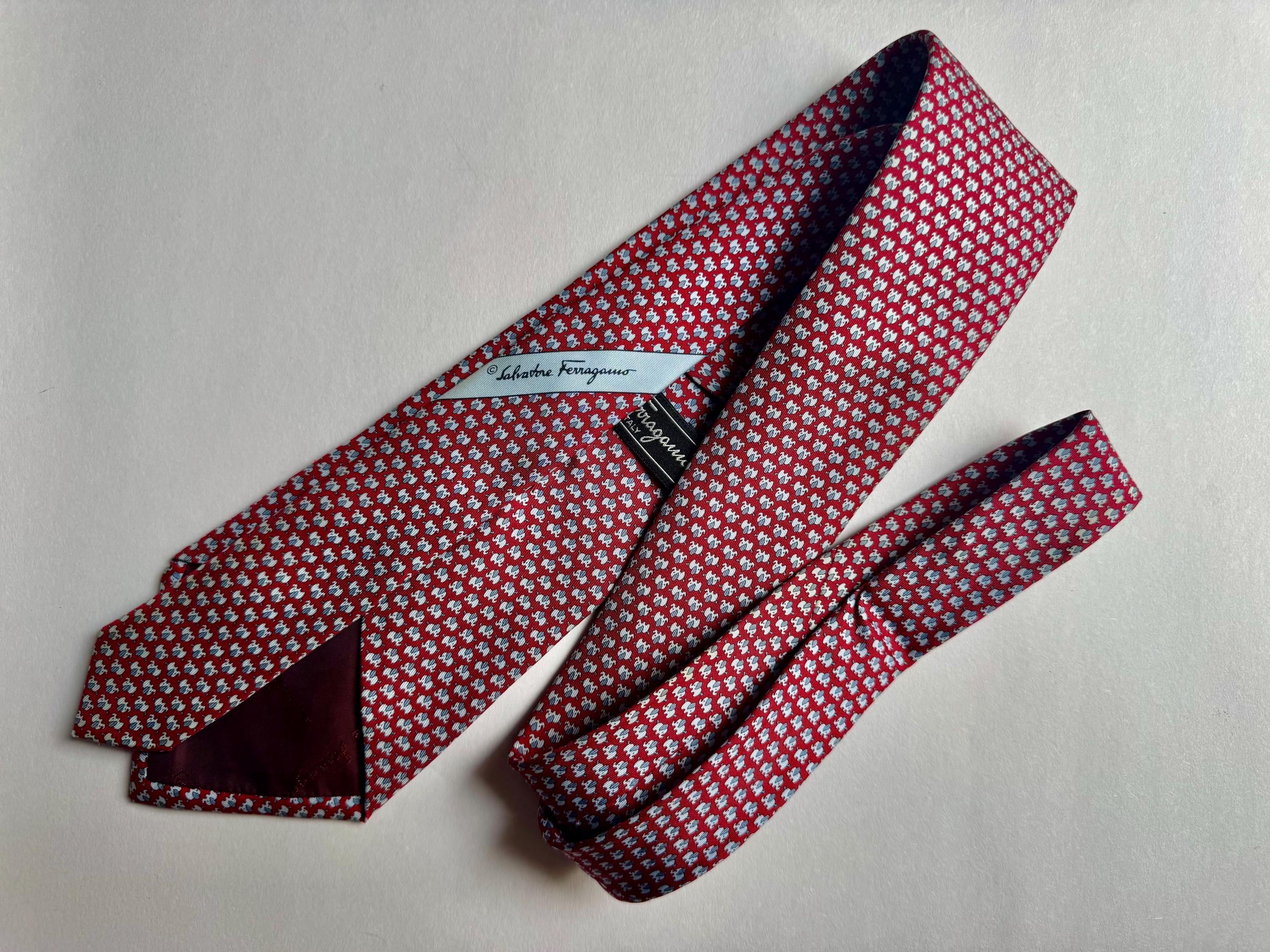 Salvatore Ferragamo Silk Ties – Fox & Elephant Animal Motifs – Designer Neckties – Choice of Two