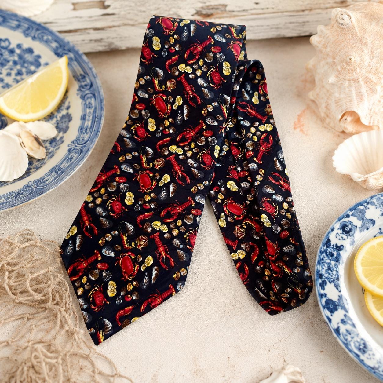 Vintage Museum Artifacts All Silk Seafood Lobster Crab Novelty Tie – Made in USA
