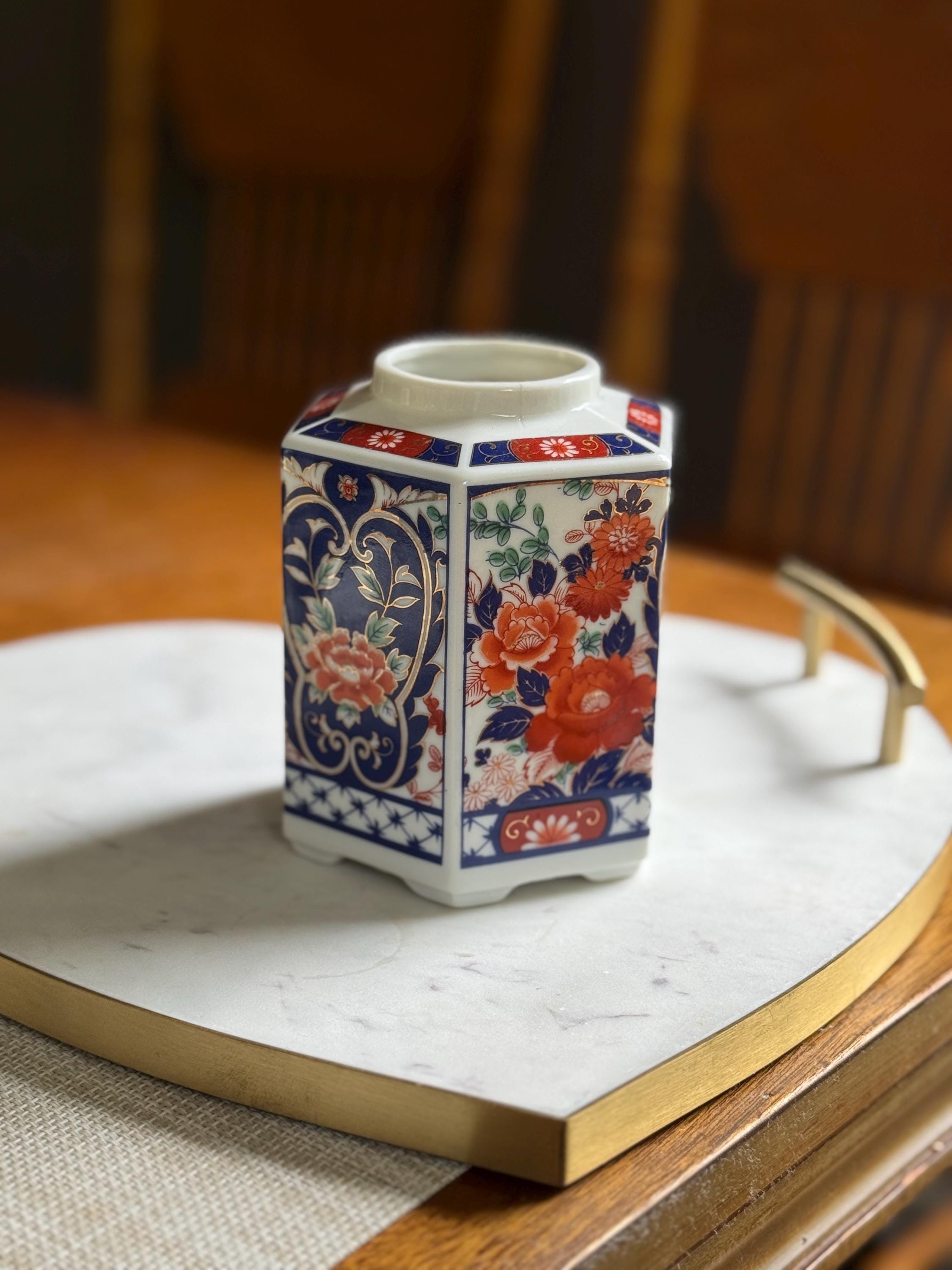 Vintage Japanese Imari-Style Porcelain Jar | Hexagonal | Bold Florals | Collectible Charm