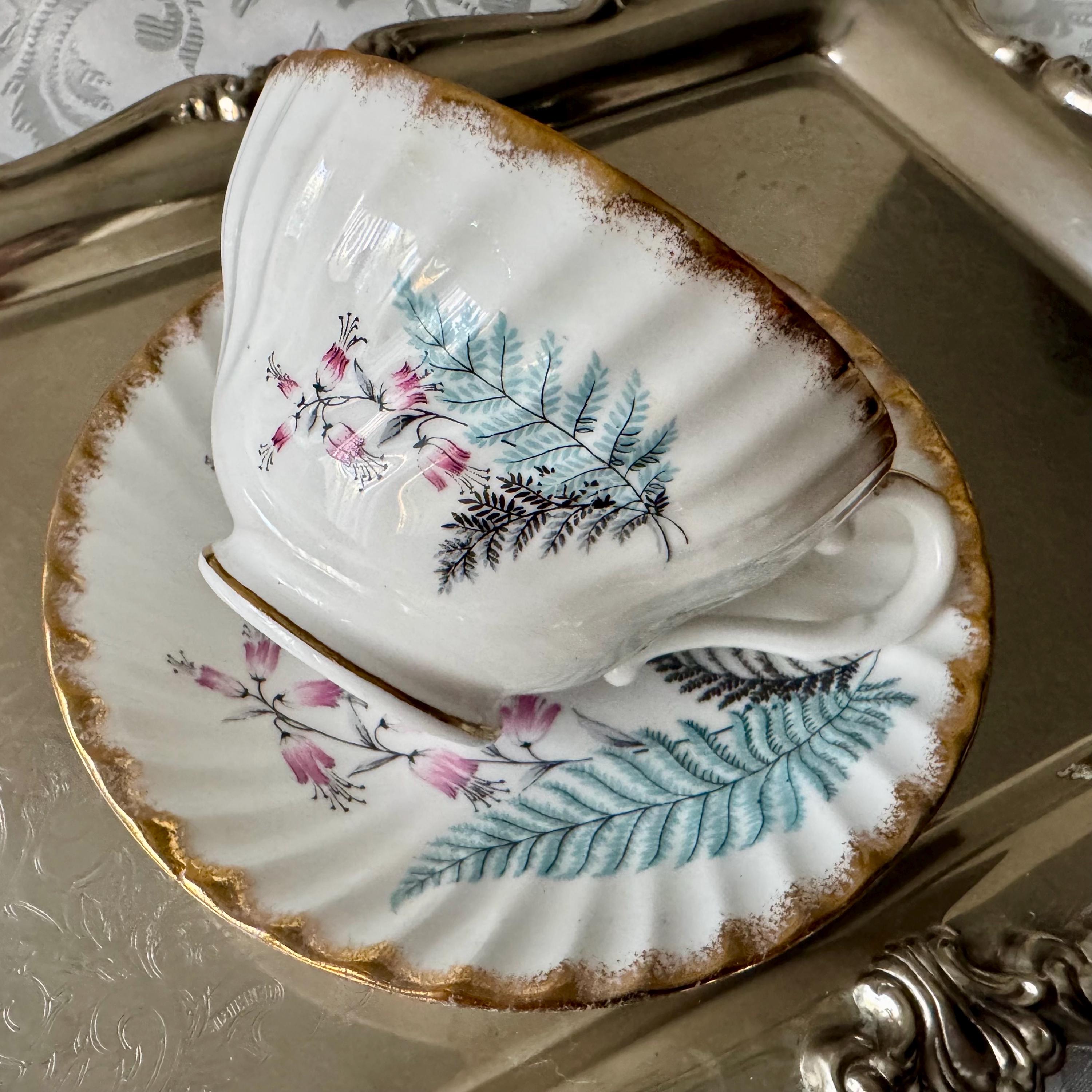 Vintage Stanley Bone China Teacup Set – Fern & Heather, Gold Trim