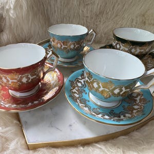 Vintage Aynsley “Rich Baroque” Style Teacup & Saucer Sets – Multiple Color Options – Bone China – England