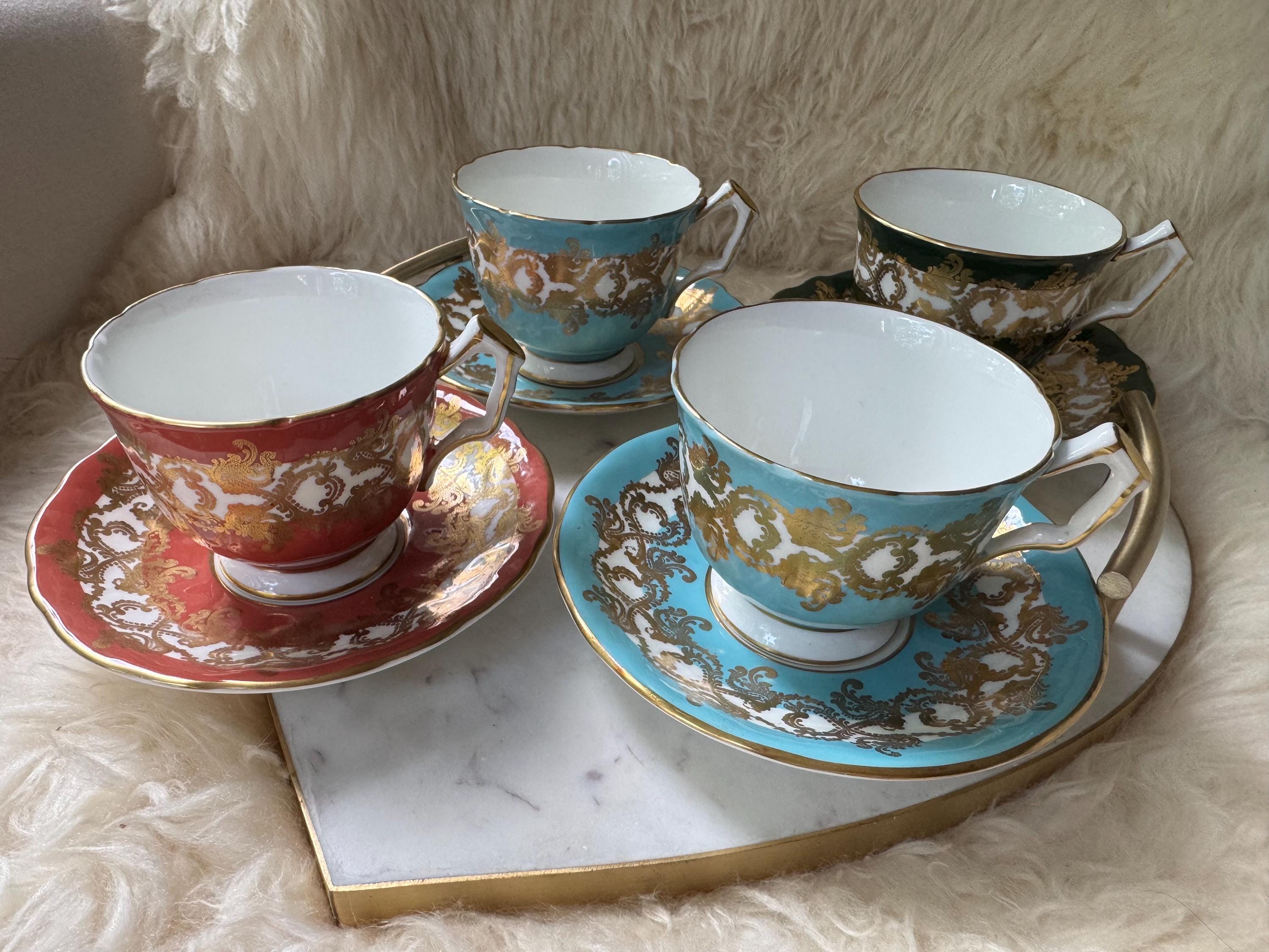 Vintage Aynsley “Rich Baroque” Style Teacup & Saucer Sets – Multiple Color Options – Bone China – England