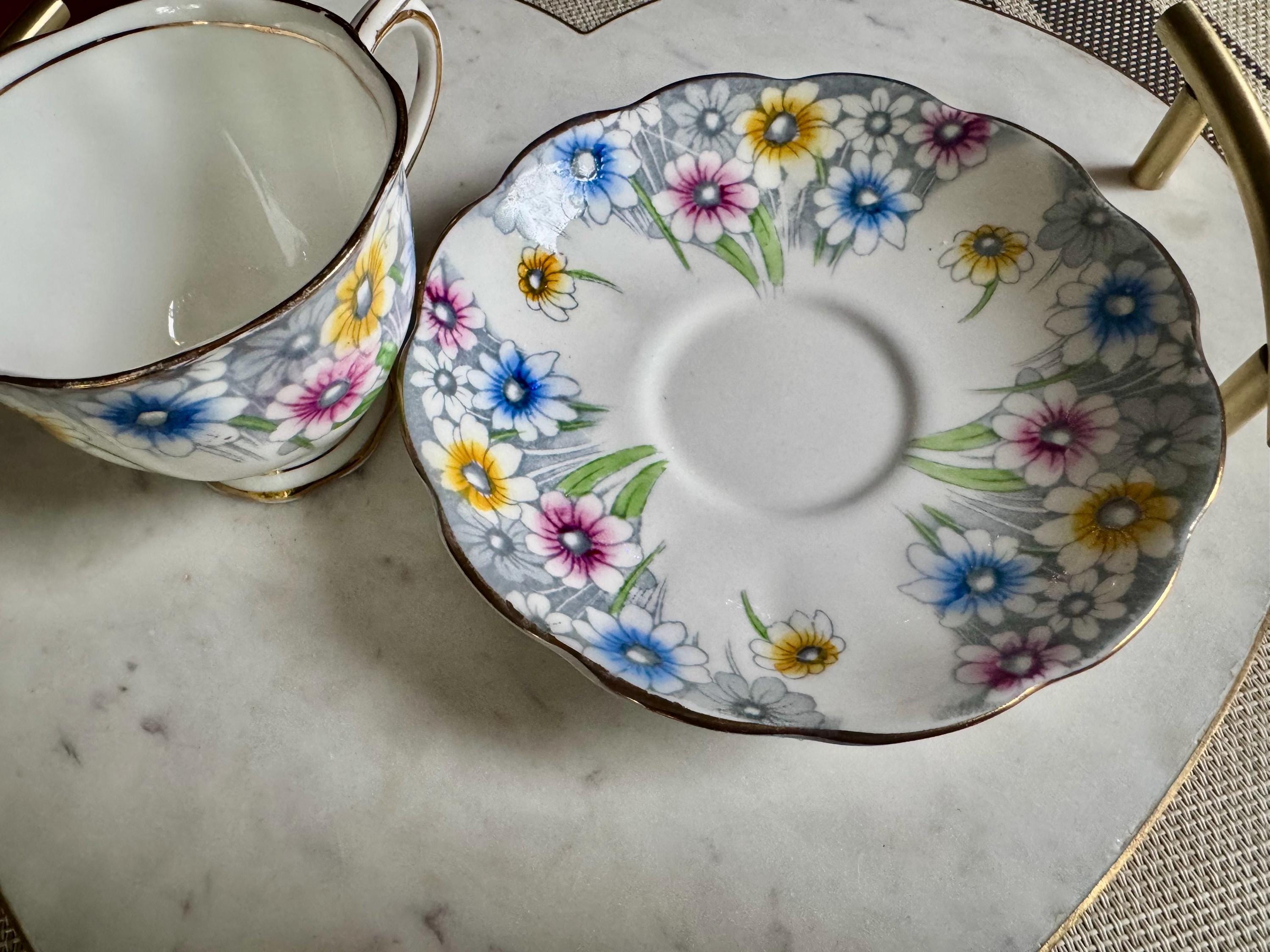 Royal Albert Bone China Teacup & Saucer – “Maryland” 1724 – England – Colorful Daisies