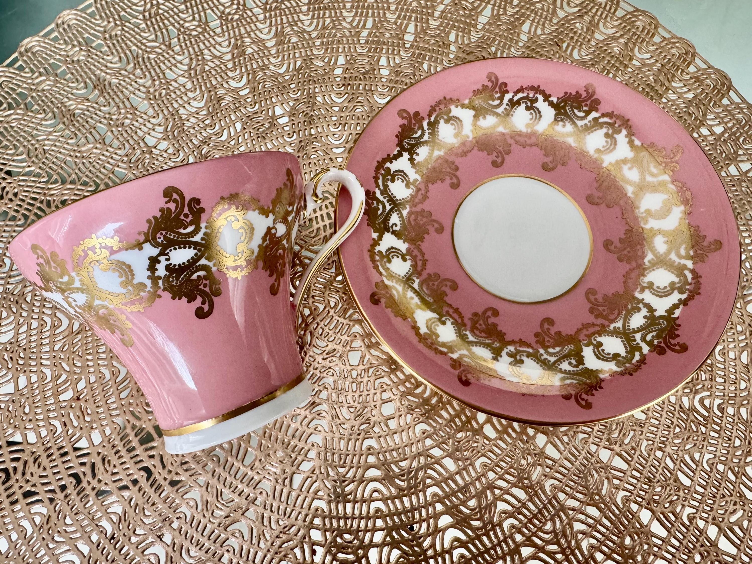 Vintage Aynsley Pattern 1215 Pink Gold Baroque Teacup & Saucer – English Bone China