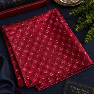 The Tie Bar Silk Pocket Square – Nautical Anchor & Ship Wheel Pattern image 2