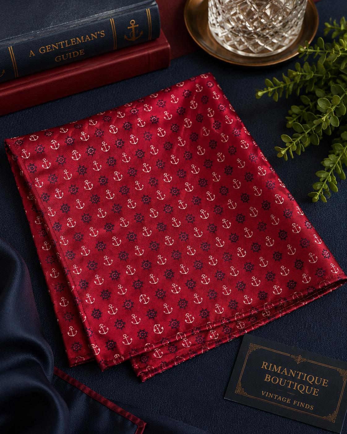 The Tie Bar Silk Pocket Square – Nautical Anchor & Ship Wheel Pattern