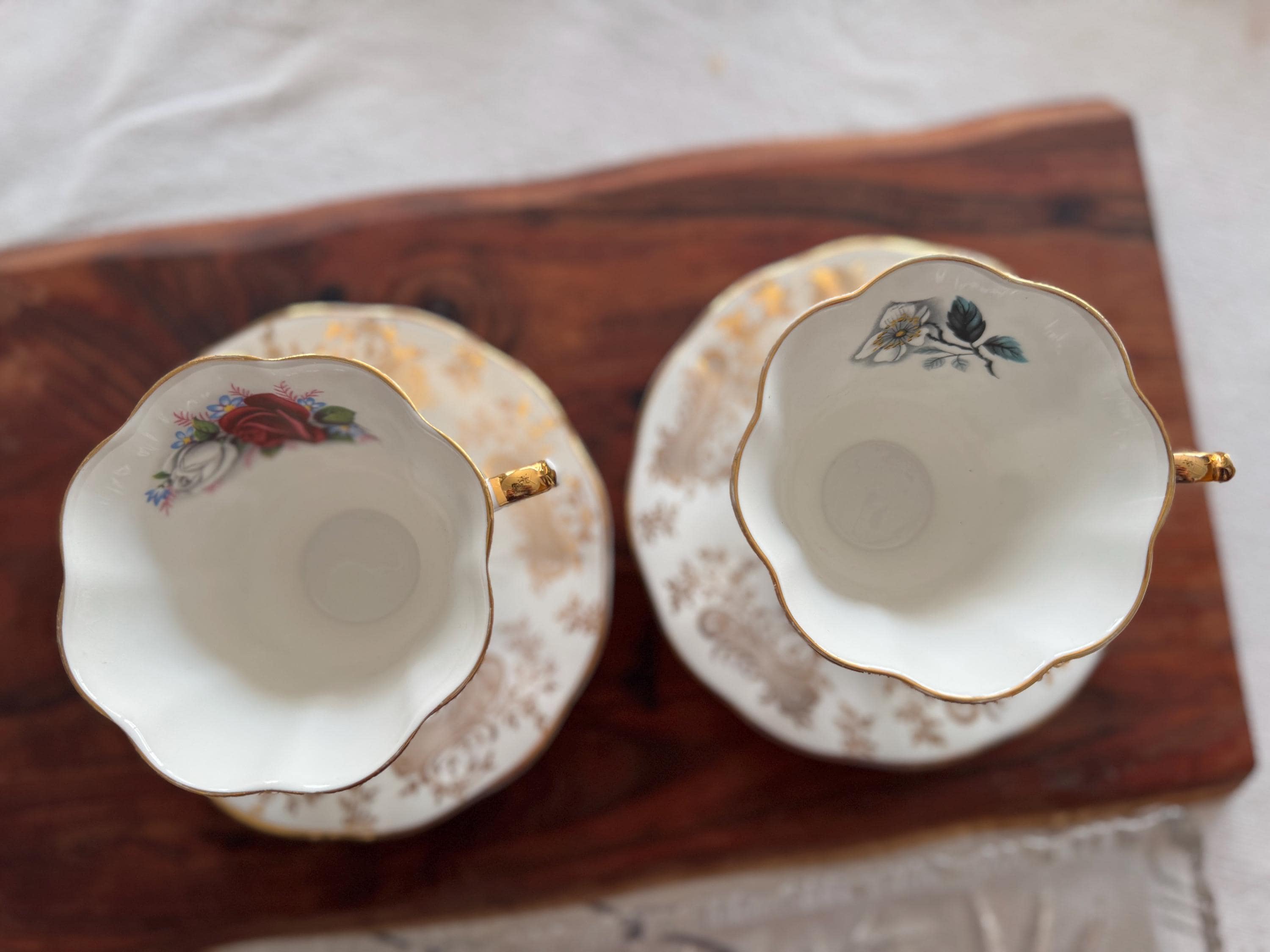 Vintage Queen Anne Fine Bone China Teacup & Saucer with Heavy Gold Detailing