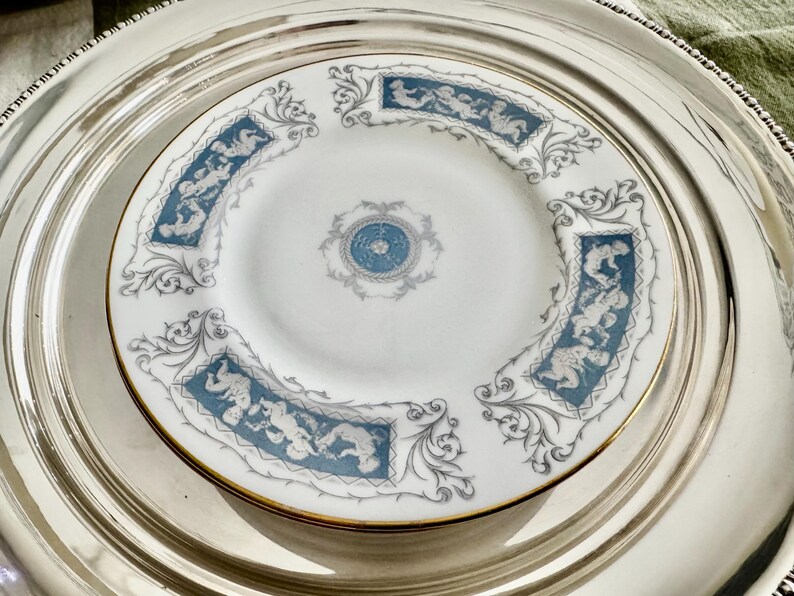 Set of 7 Coalport Revelry Dessert Plates – Blue White Bone China, Gold Rim image 5