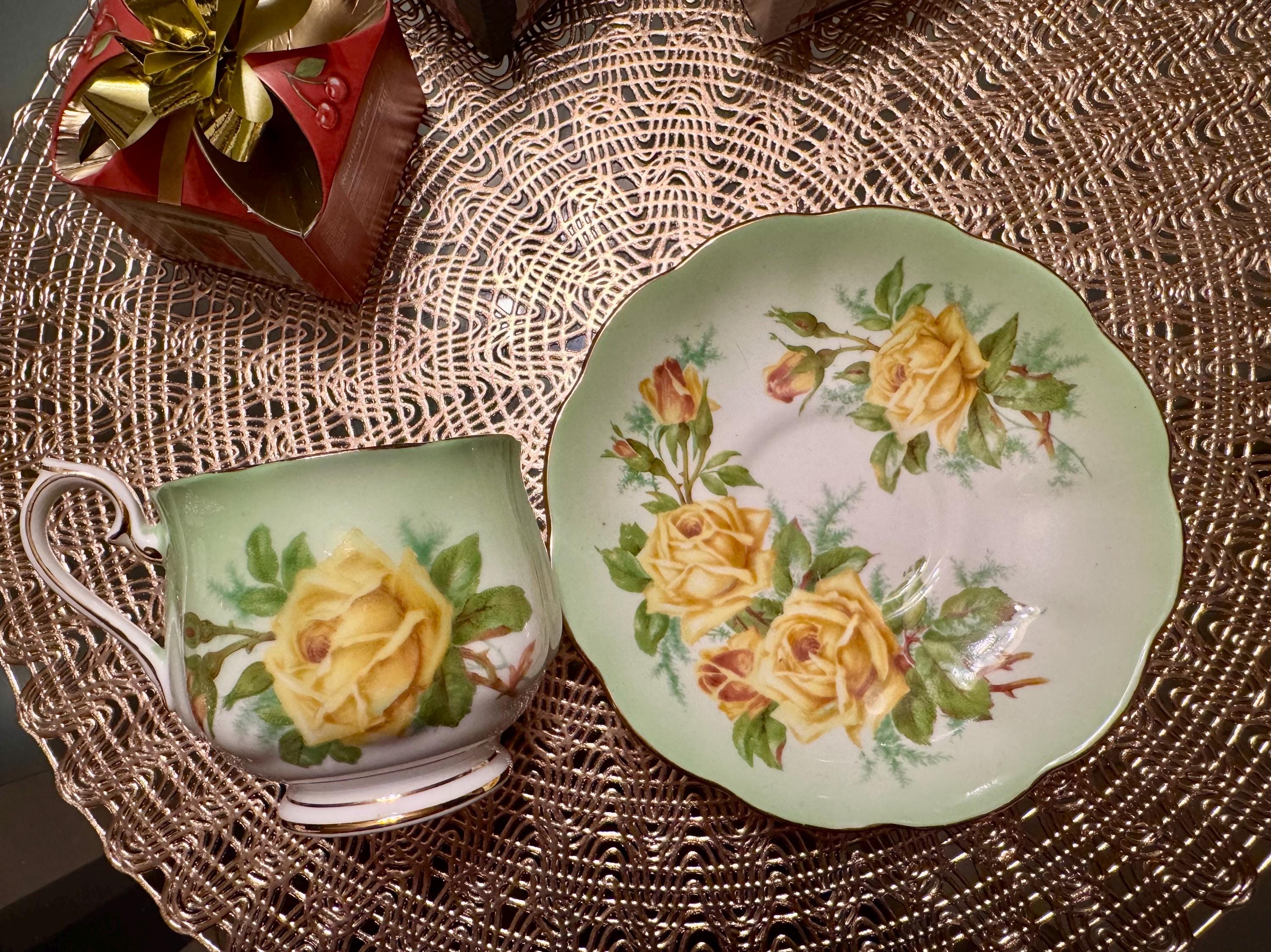 Vintage Royal Albert Teacup Set: Hampton Yellow Roses Bone China