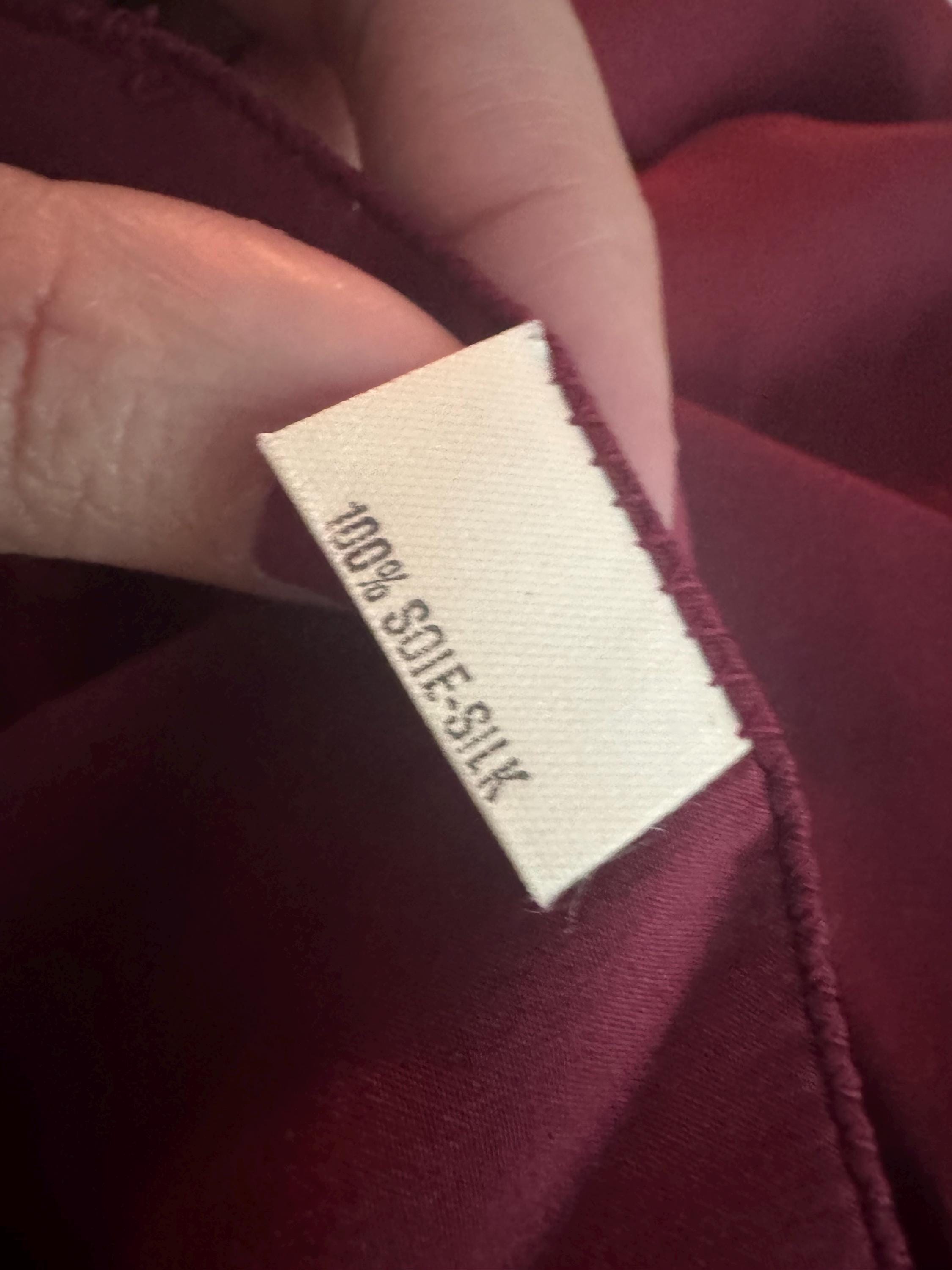 Vintage Burgundy Silk Pocket Square / Neckerchief – 100% Silk – Made in Italy