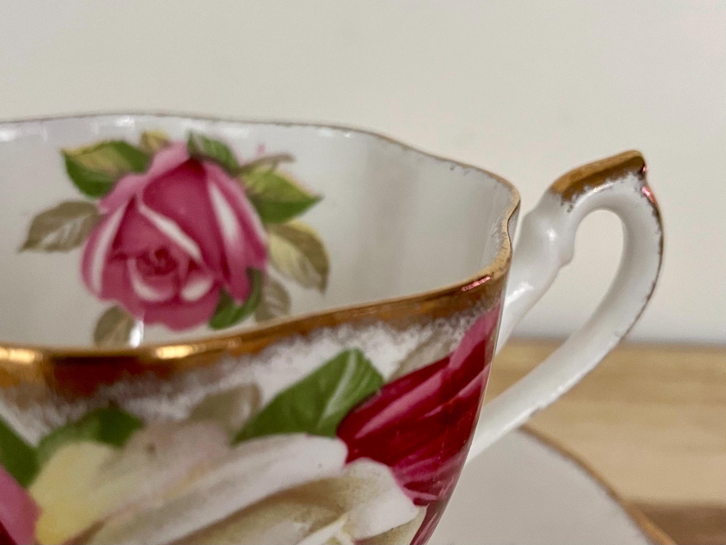 Vintage Queen Anne “Lady Sylvia” Teacup & Saucer – Pink Cream Roses with Gold Trim – England