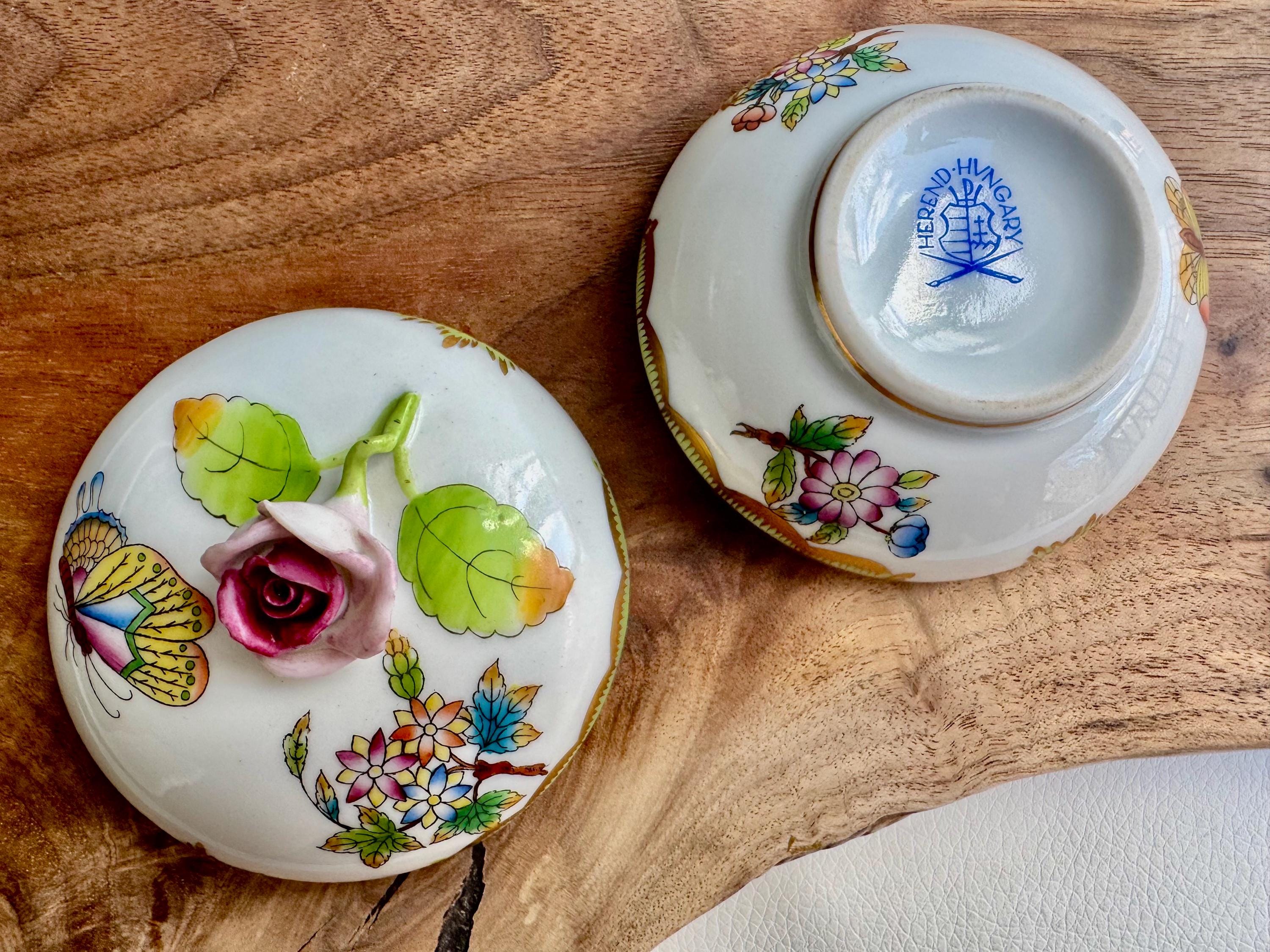 Vintage Herend Hungary Porcelain Trinket Box – Butterfly, Florals
