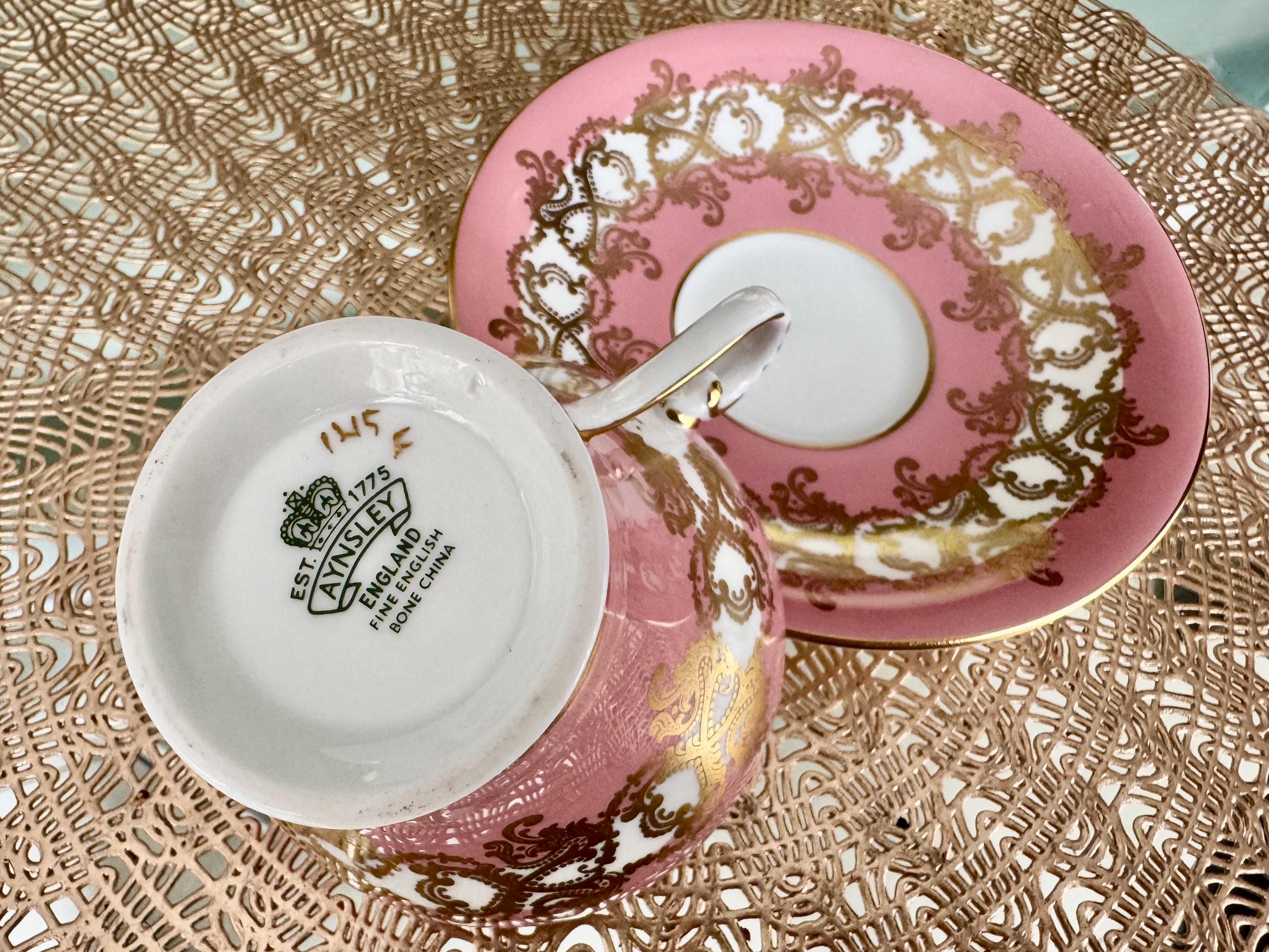 Vintage Aynsley Pattern 1215 Pink Gold Baroque Teacup & Saucer – English Bone China