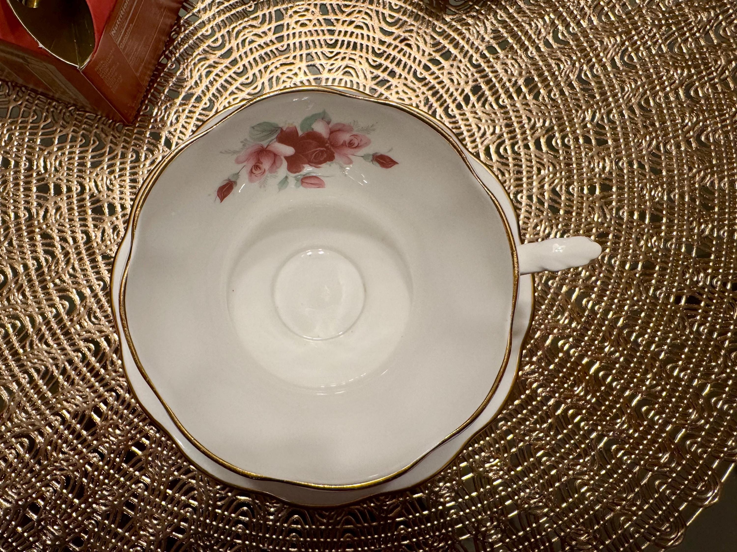 Vintage Royal Albert Corset-Shaped Tea Cup and Saucer Set - Pink and Red Roses