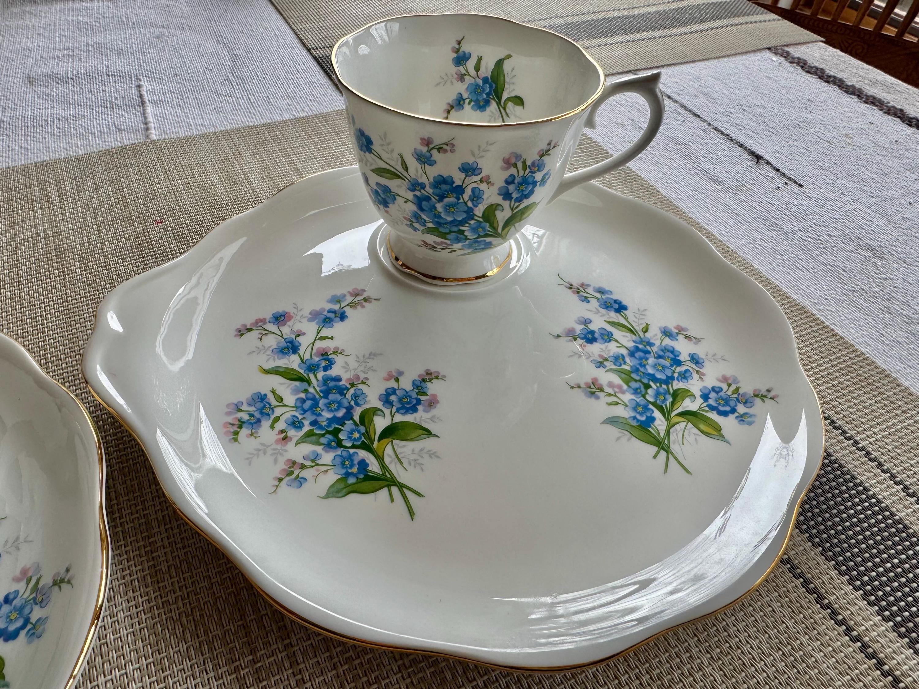 Vintage Royal Albert Forget-Me-Not Snack Set – Teacup and Handled Plate – Made in England